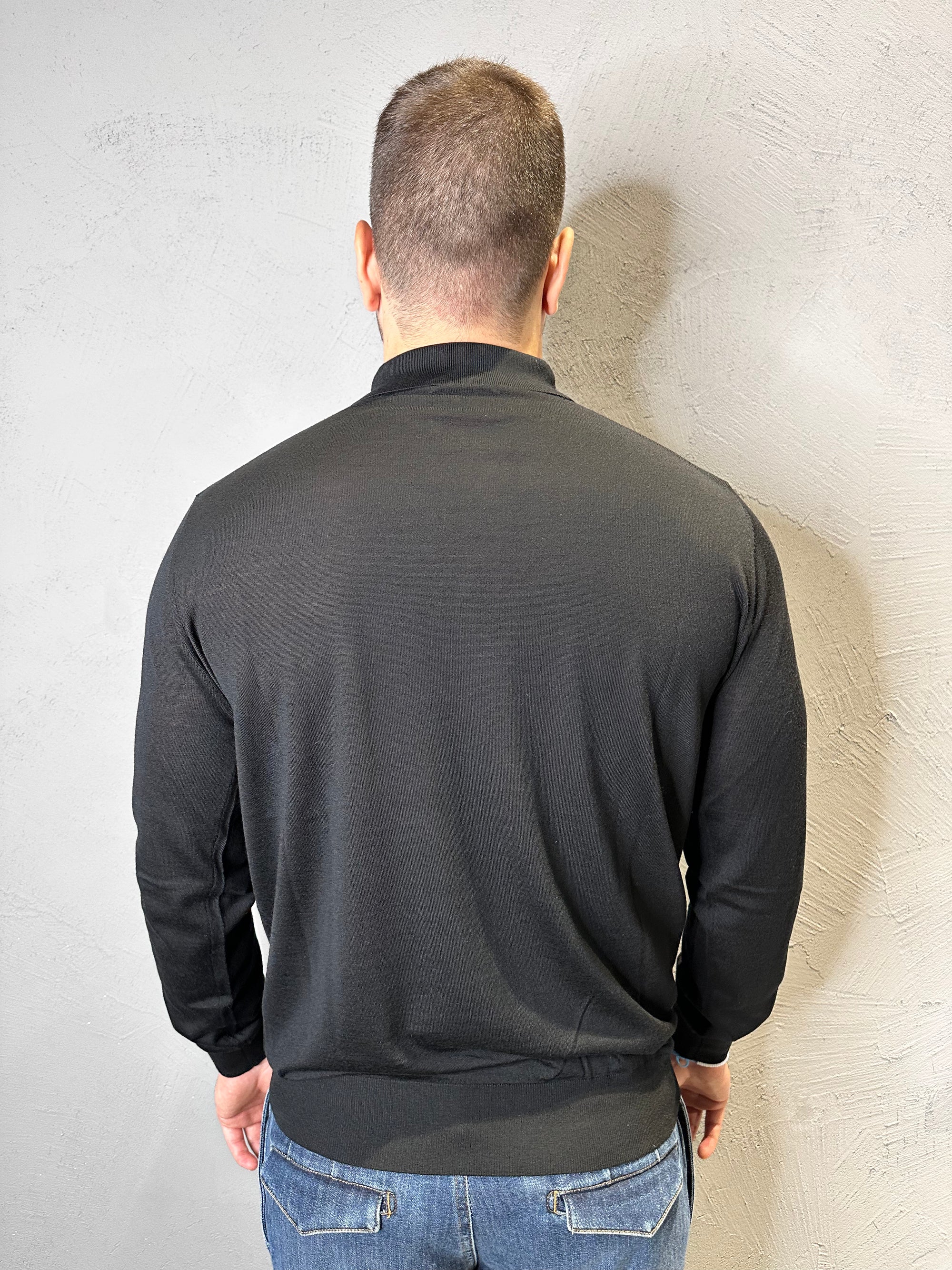 KANGRA.Polo in Lana Merino Ultrafine Nero