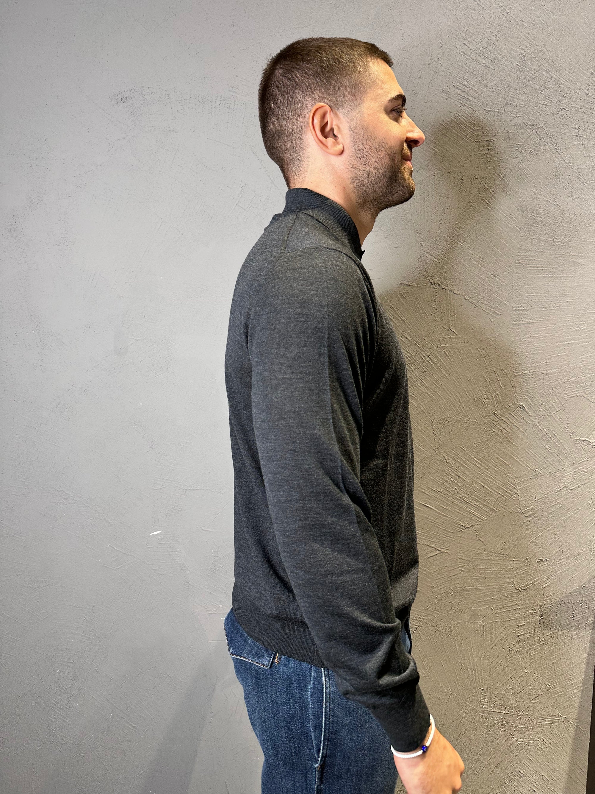 KANGRA.Polo in Lana Merino Ultrafine Grigio