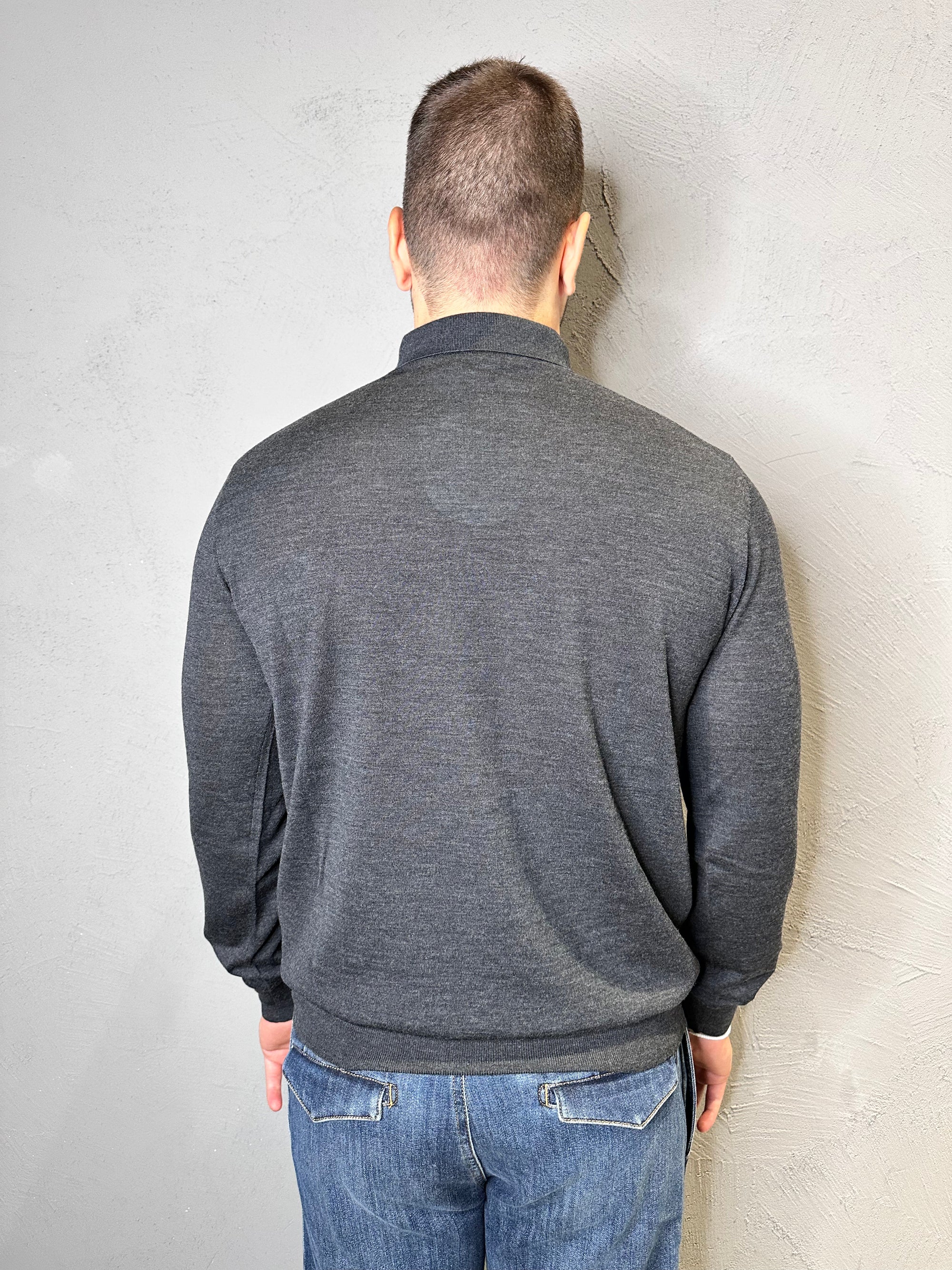 KANGRA.Polo in Lana Merino Ultrafine Grigio
