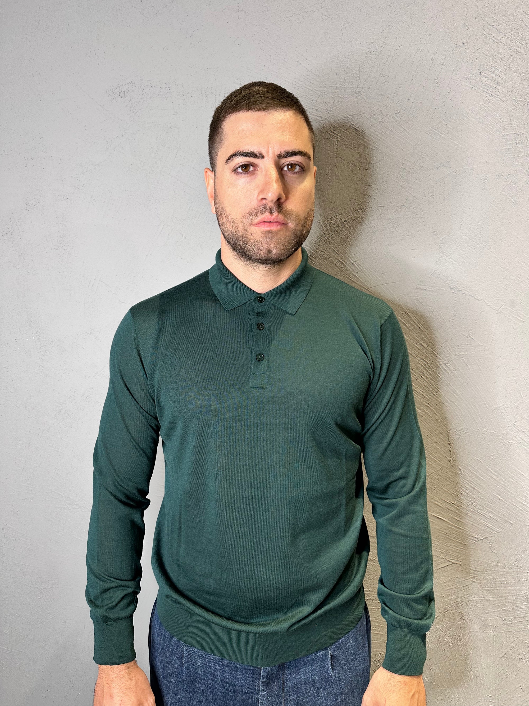 KANGRA.Polo in Lana Merino Ultrafine Verde