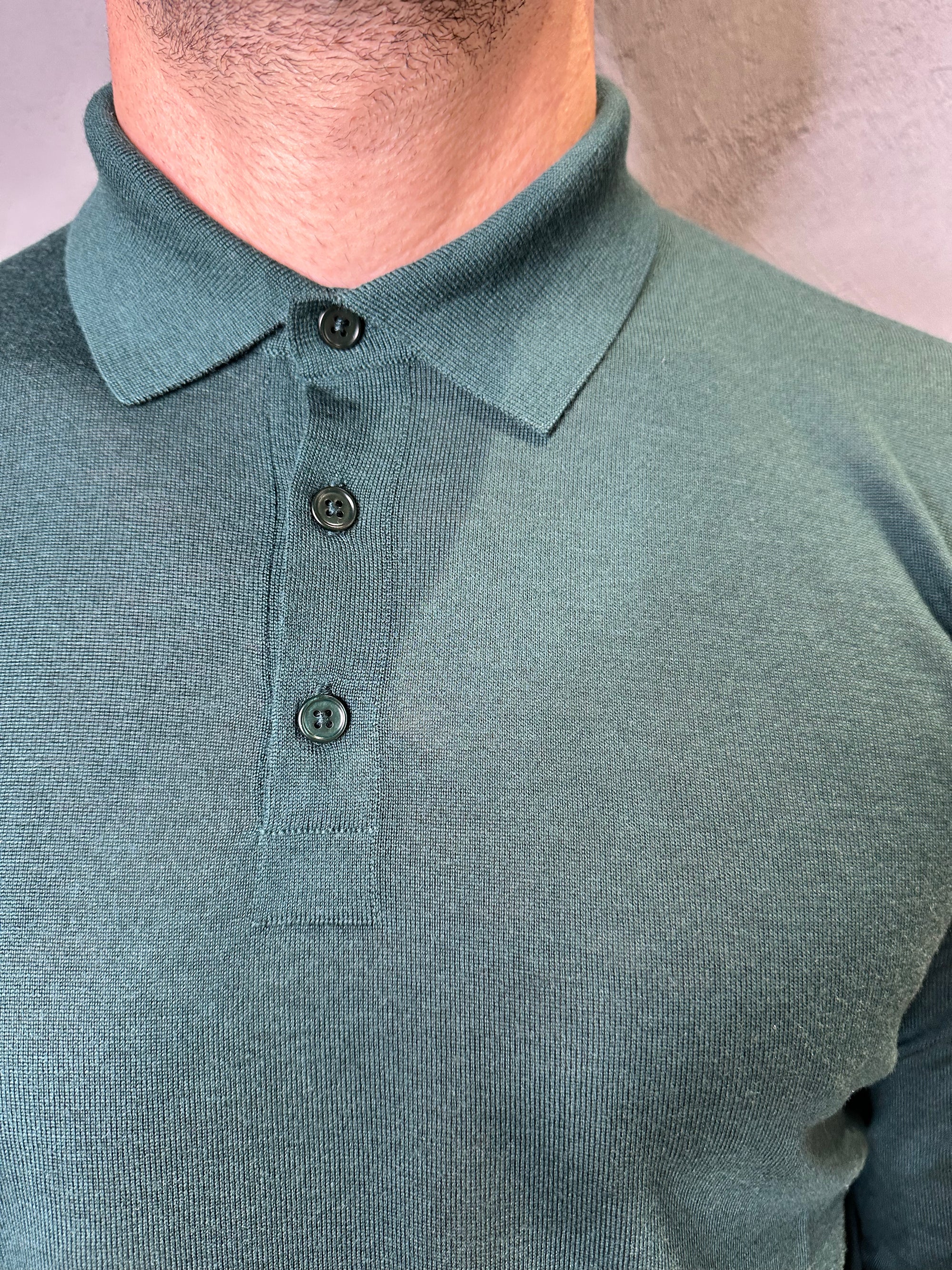 KANGRA.Polo in Lana Merino Ultrafine Verde