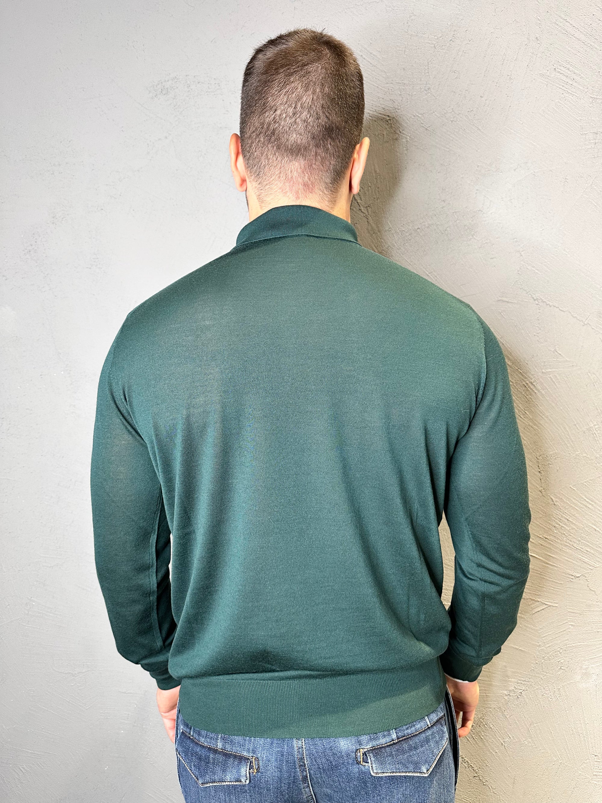 KANGRA.Polo in Lana Merino Ultrafine Verde
