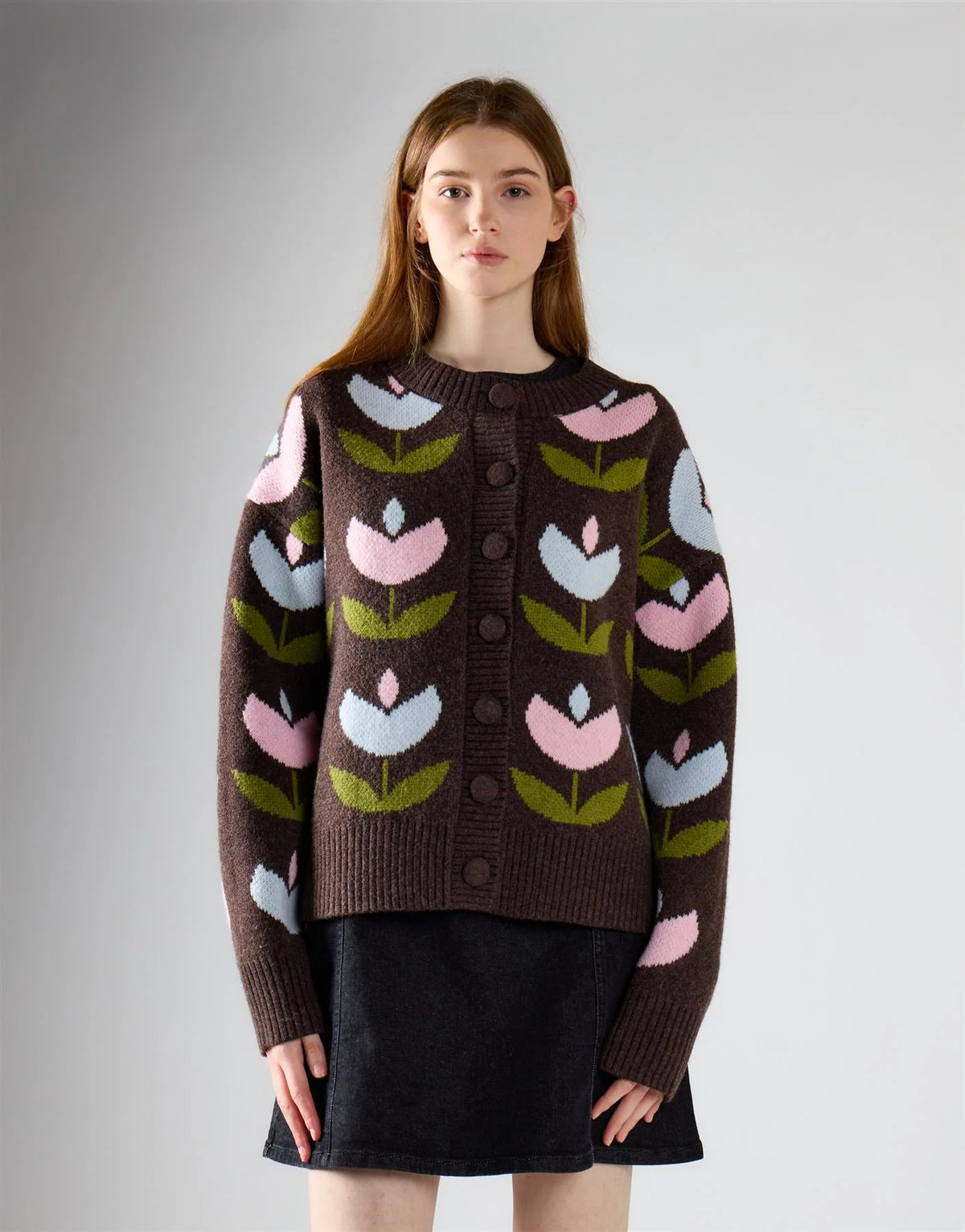 GLAMOROUS Cardigan cioccolato con tulipani cod.2226 iw