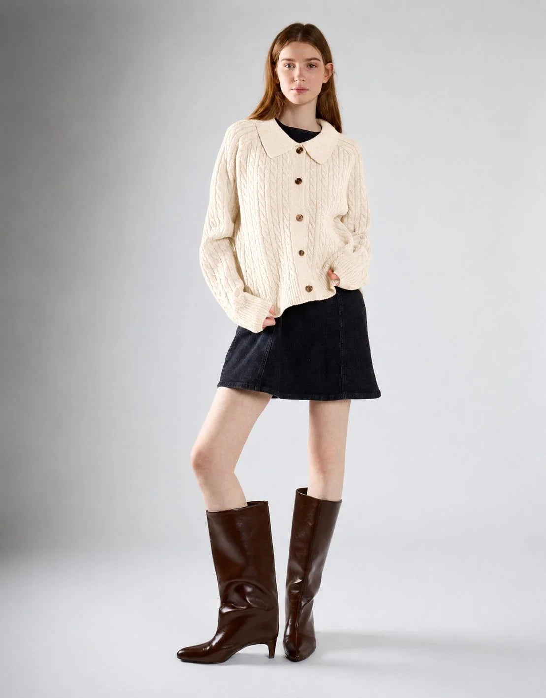 GLAMOROUS Cardigan in treccia panna cod.2225 iw