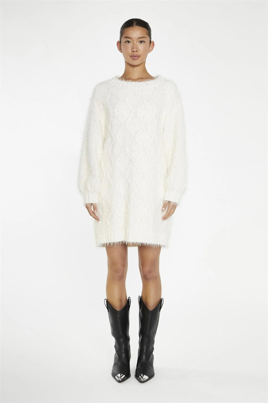 GLAMOROUS. Mini-abito in maglione crema. COD.808