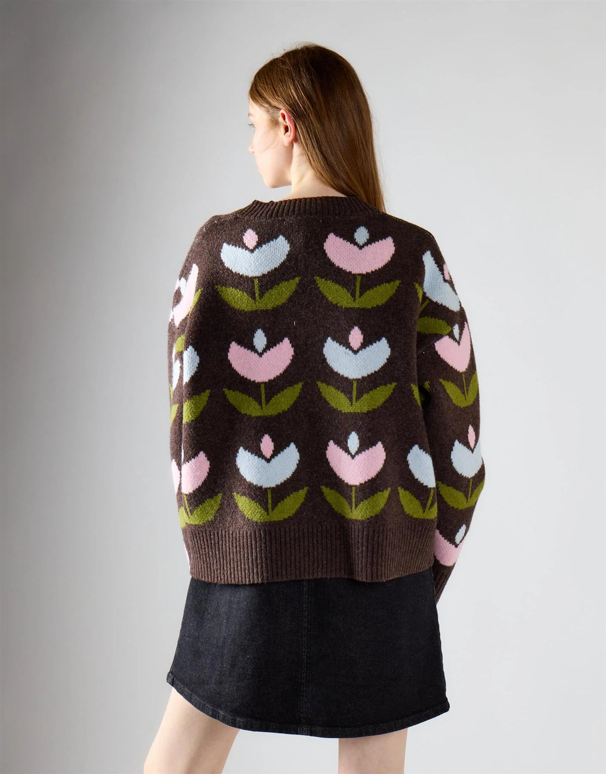 GLAMOROUS Cardigan cioccolato con tulipani cod.2226 iw
