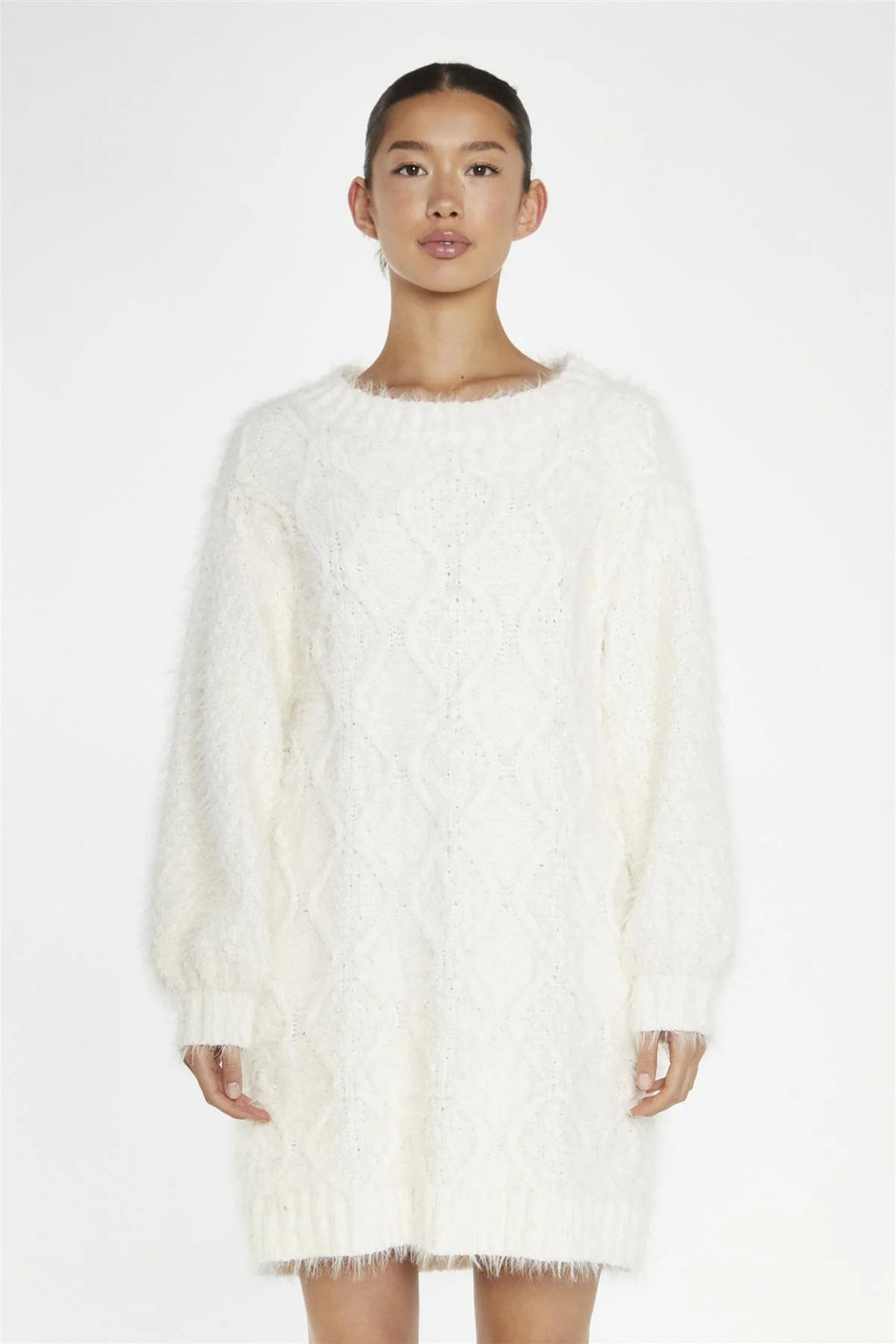 GLAMOROUS. Mini-abito in maglione crema. COD.808