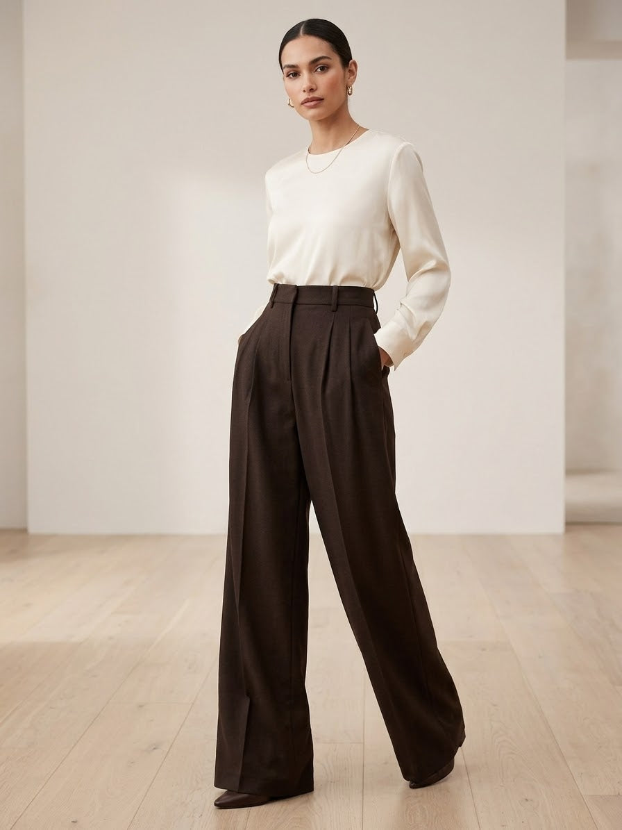 JACQUEUR Pantalone palazzo cioccolato cod 2174 iw