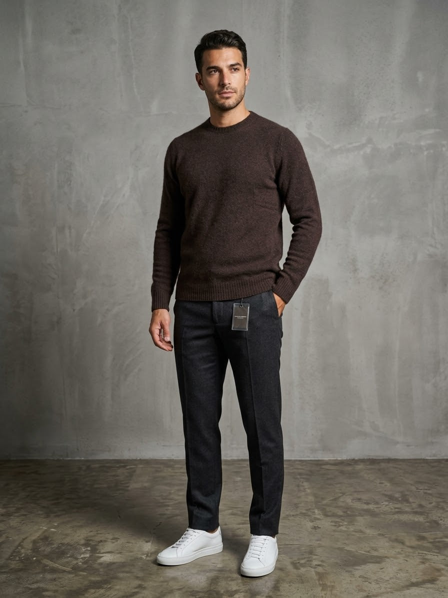 FILIPPO DE LAURENTIS Girocollo cashmere soffiato caffè cod 6122 iu