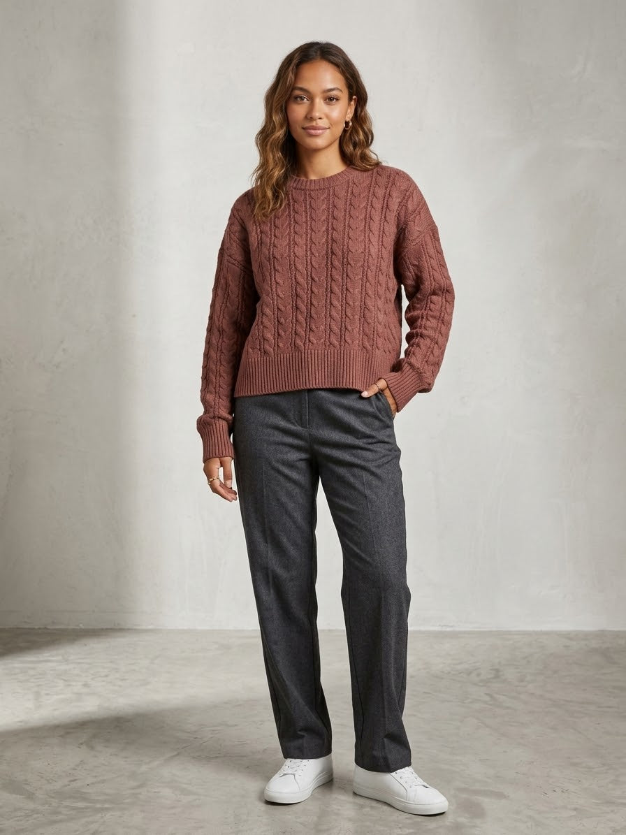 GLAMOROUS maglione trecce marrone cod 2198 iw