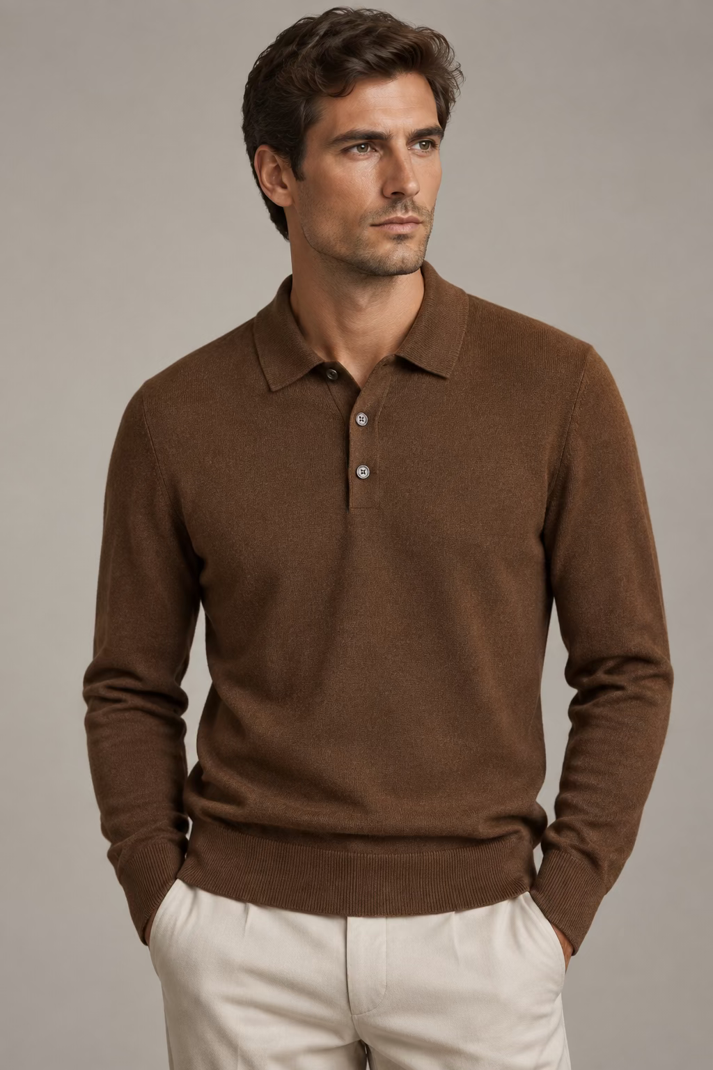 POLO MANICA LUNGA CASHMERE CIOCCOLATO 6092 iu