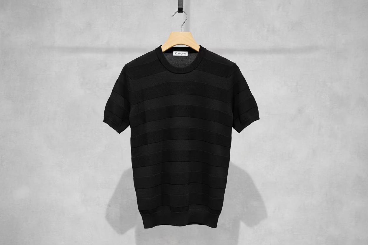 KANGRA Maglia girocollo tono su tono nero cod 6056