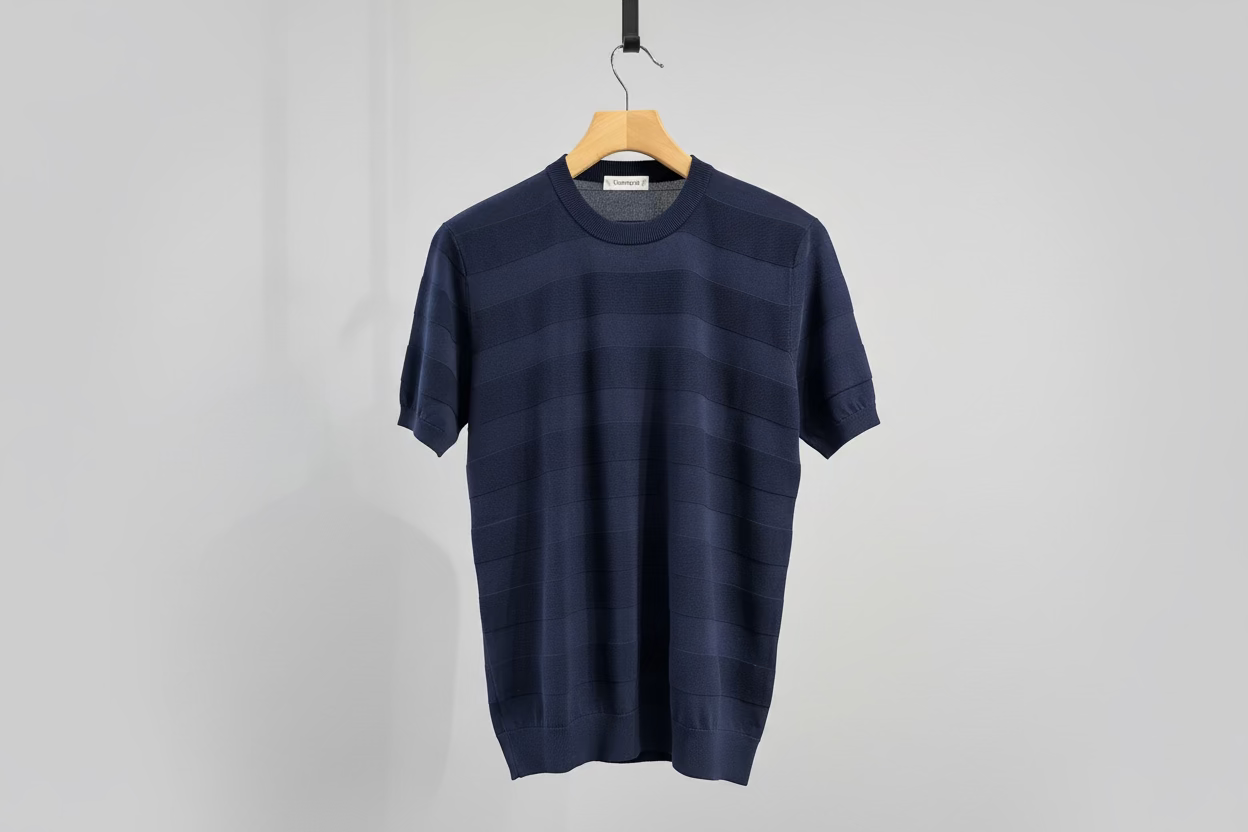 KANGRA Maglia girocollo tono su tono blu cod 6057