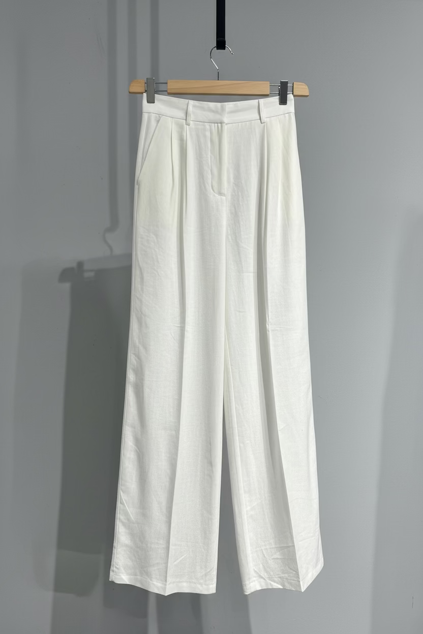 JACQUER Pantalone vita alta lino bianco cod 1169