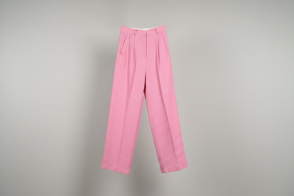 JACQUER Pantalone vita alta in lino rosa bubble cod 1171