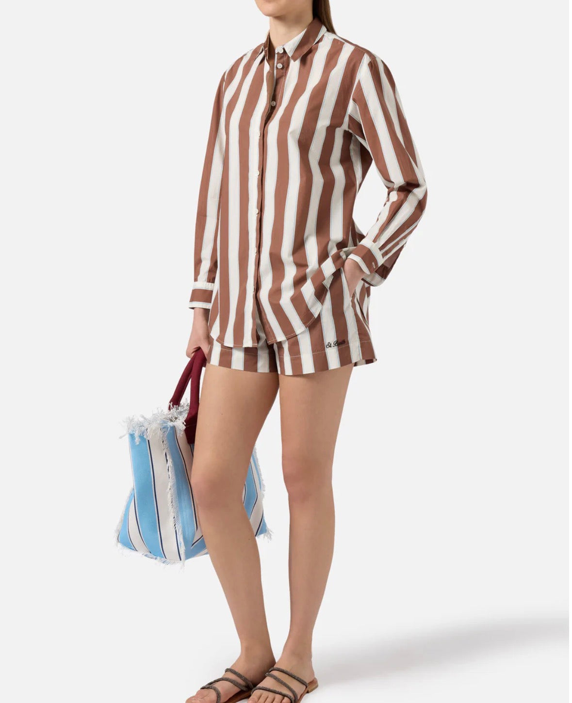 SAINT BARTH Shorts Meave in cotone a righe marroni cod 1189