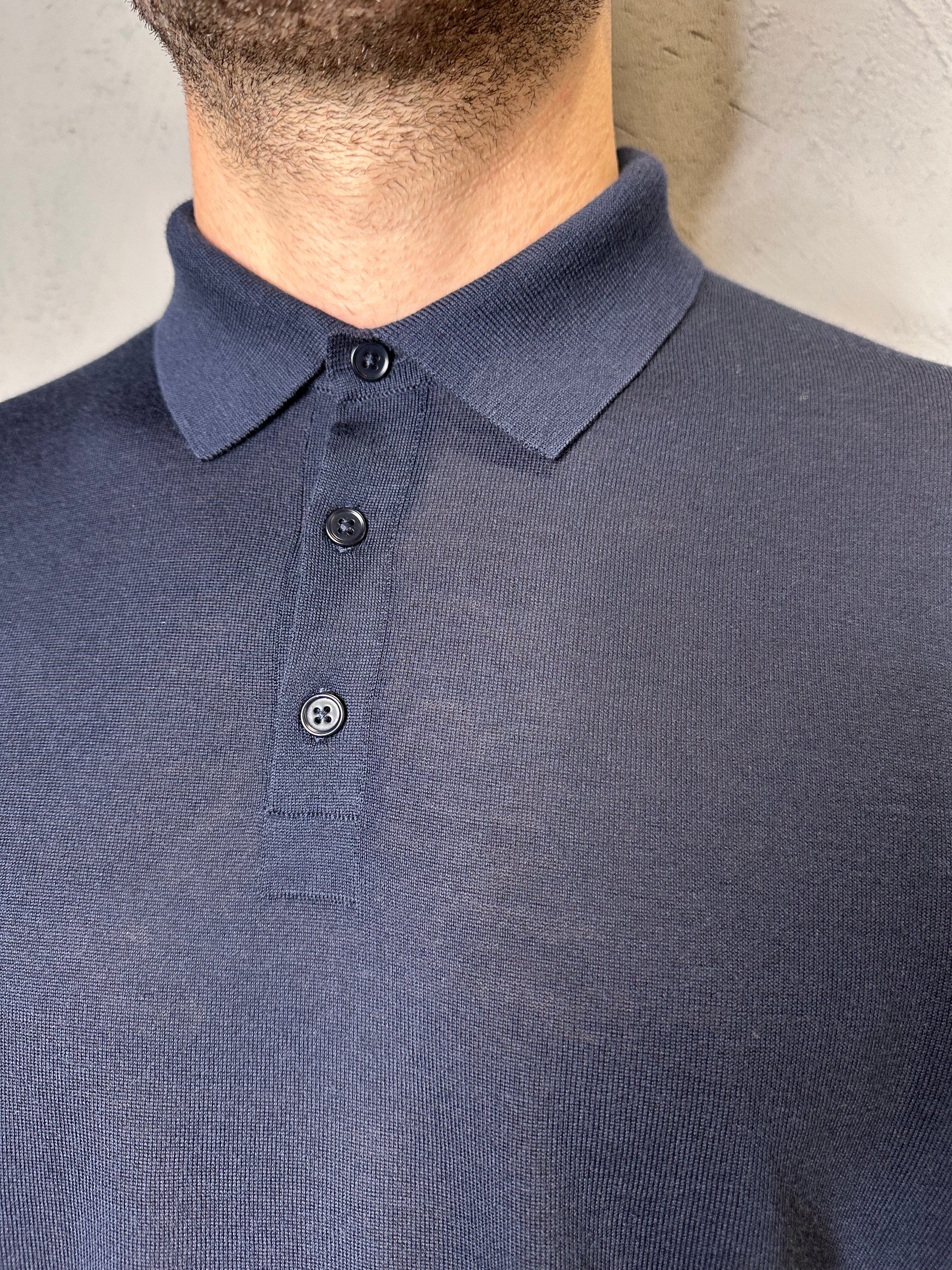 KANGRA.Polo in Lana Merino Ultrafine Blu