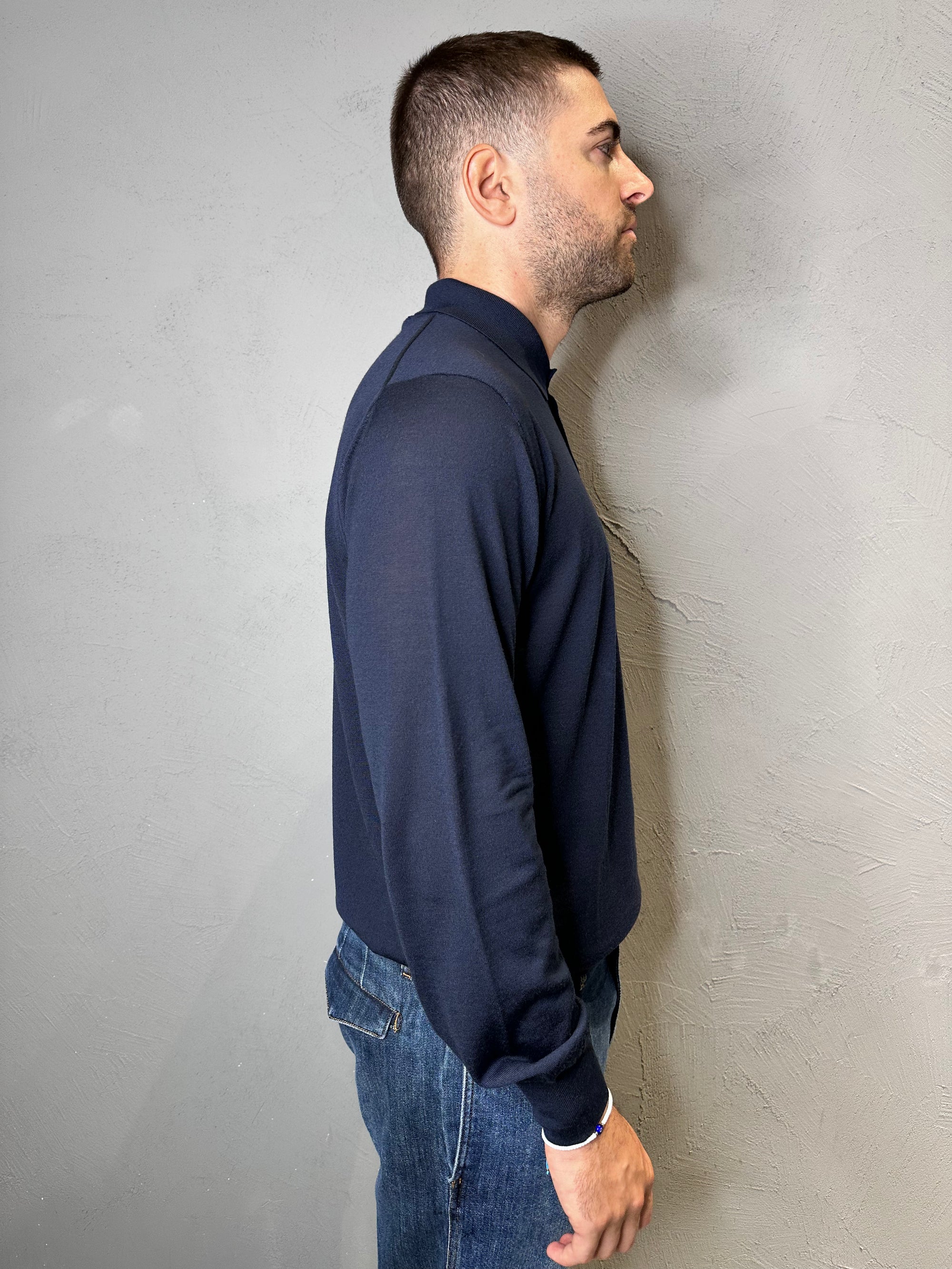 KANGRA.Polo in Lana Merino Ultrafine Blu
