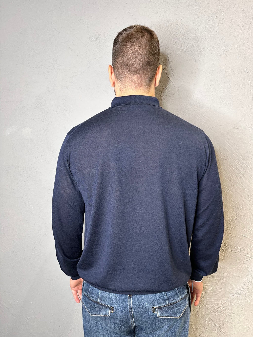 KANGRA.Polo in Lana Merino Ultrafine Blu