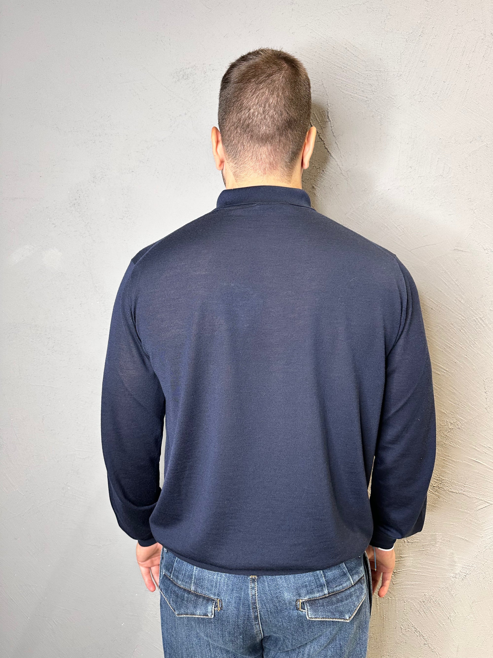 KANGRA.Polo in Lana Merino Ultrafine Blu