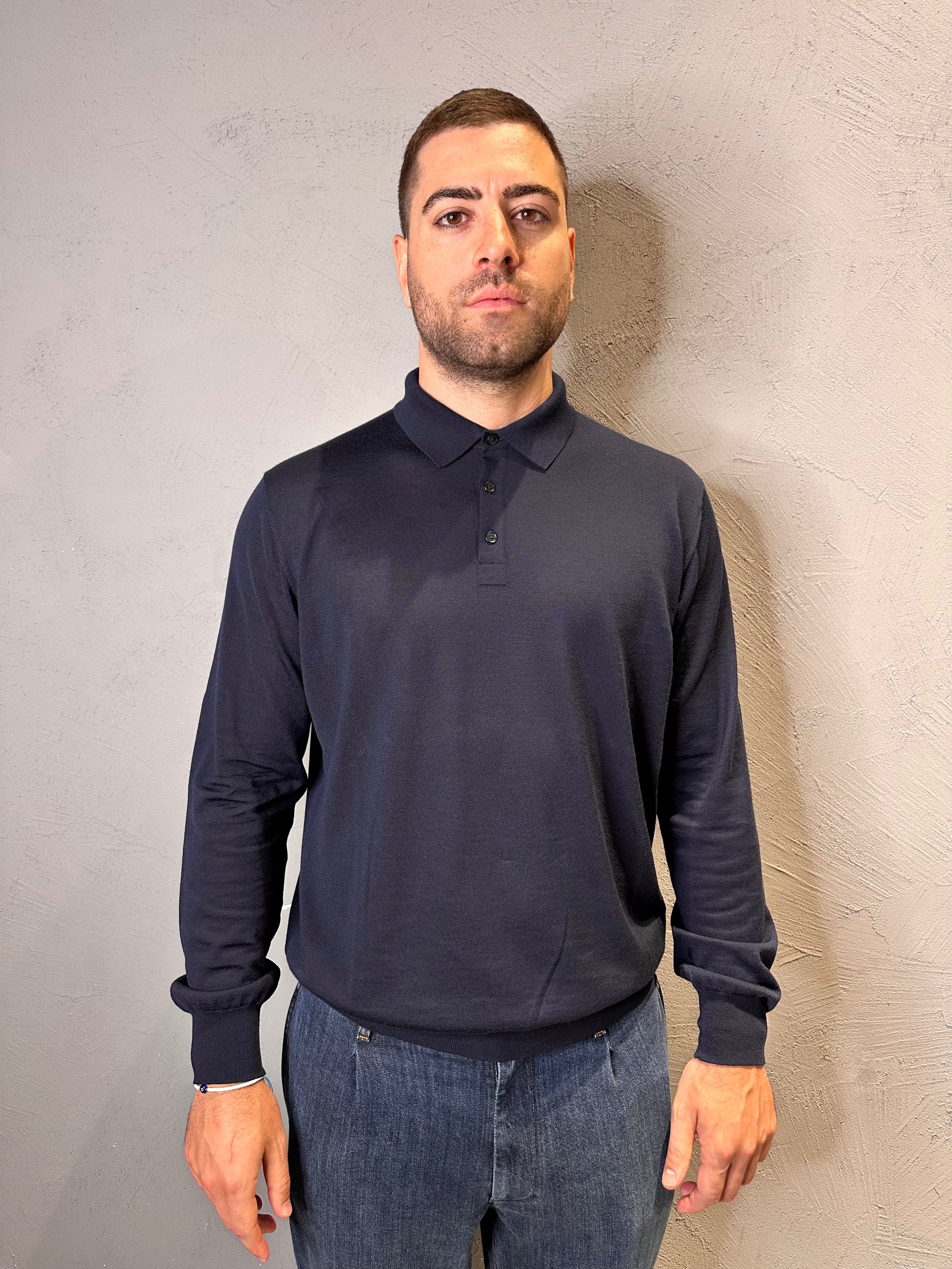 KANGRA.Polo in Lana Merino Ultrafine Blu
