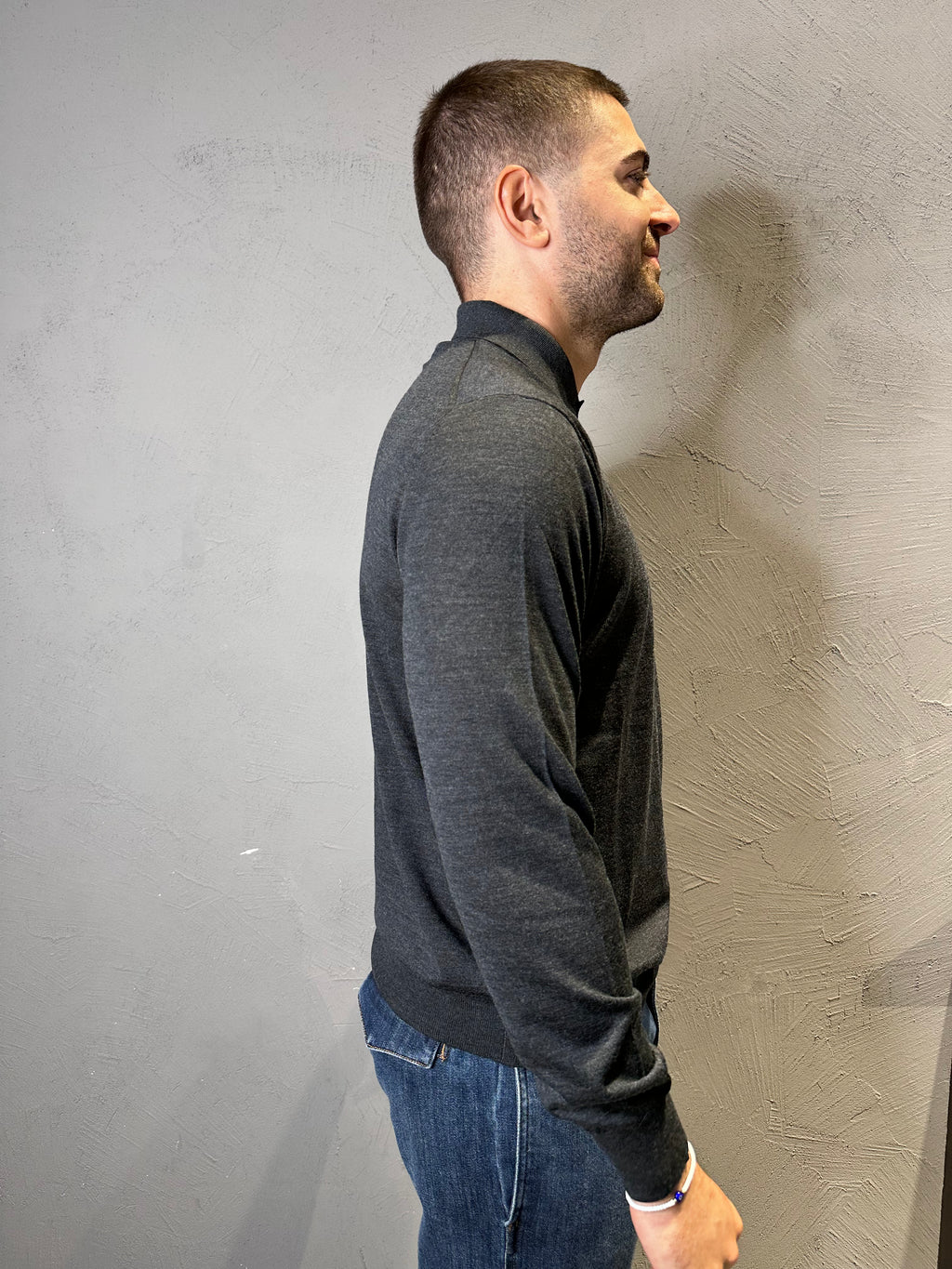 KANGRA.Polo in Lana Merino Ultrafine Grigio
