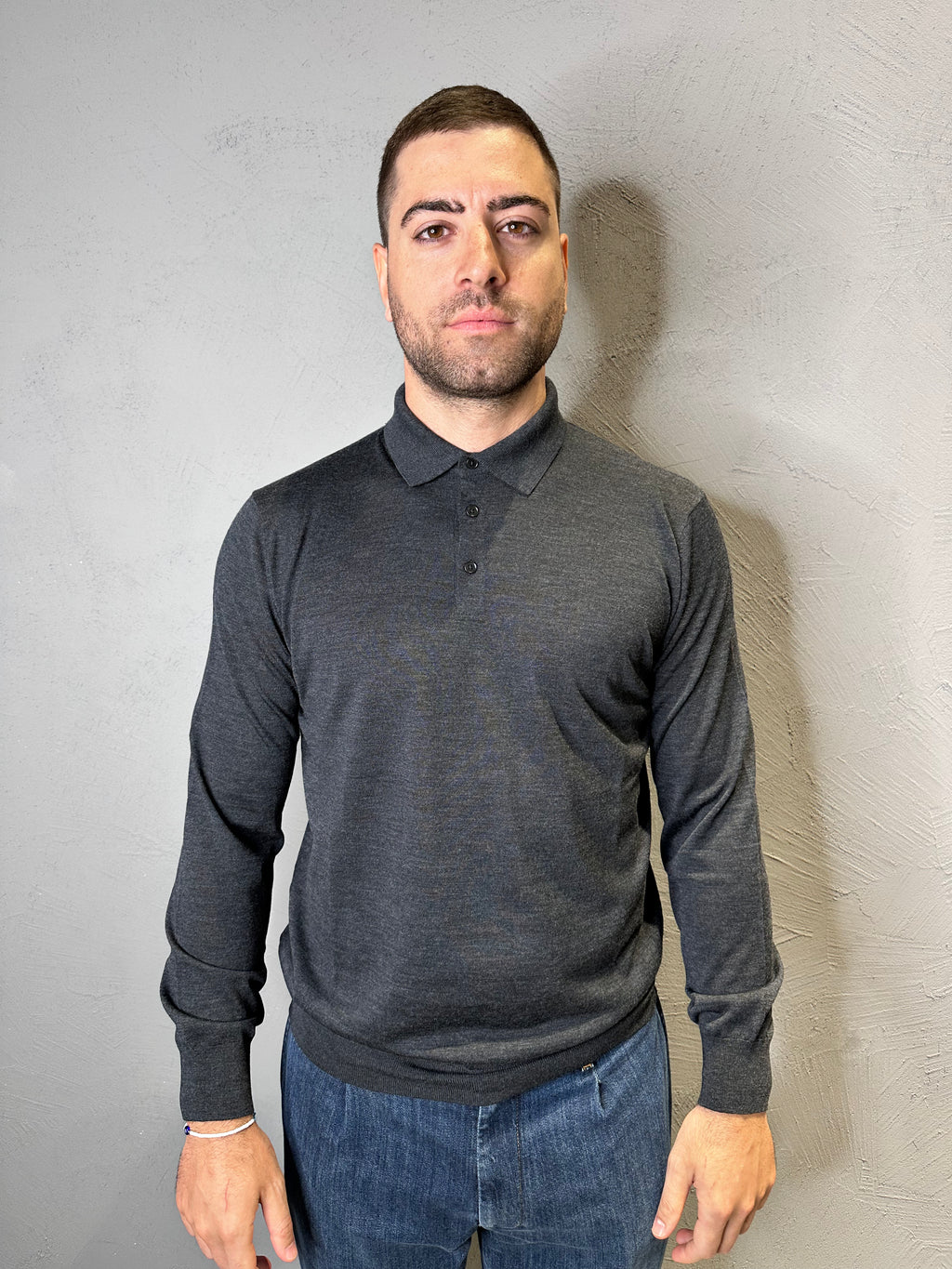 KANGRA.Polo in Lana Merino Ultrafine Grigio