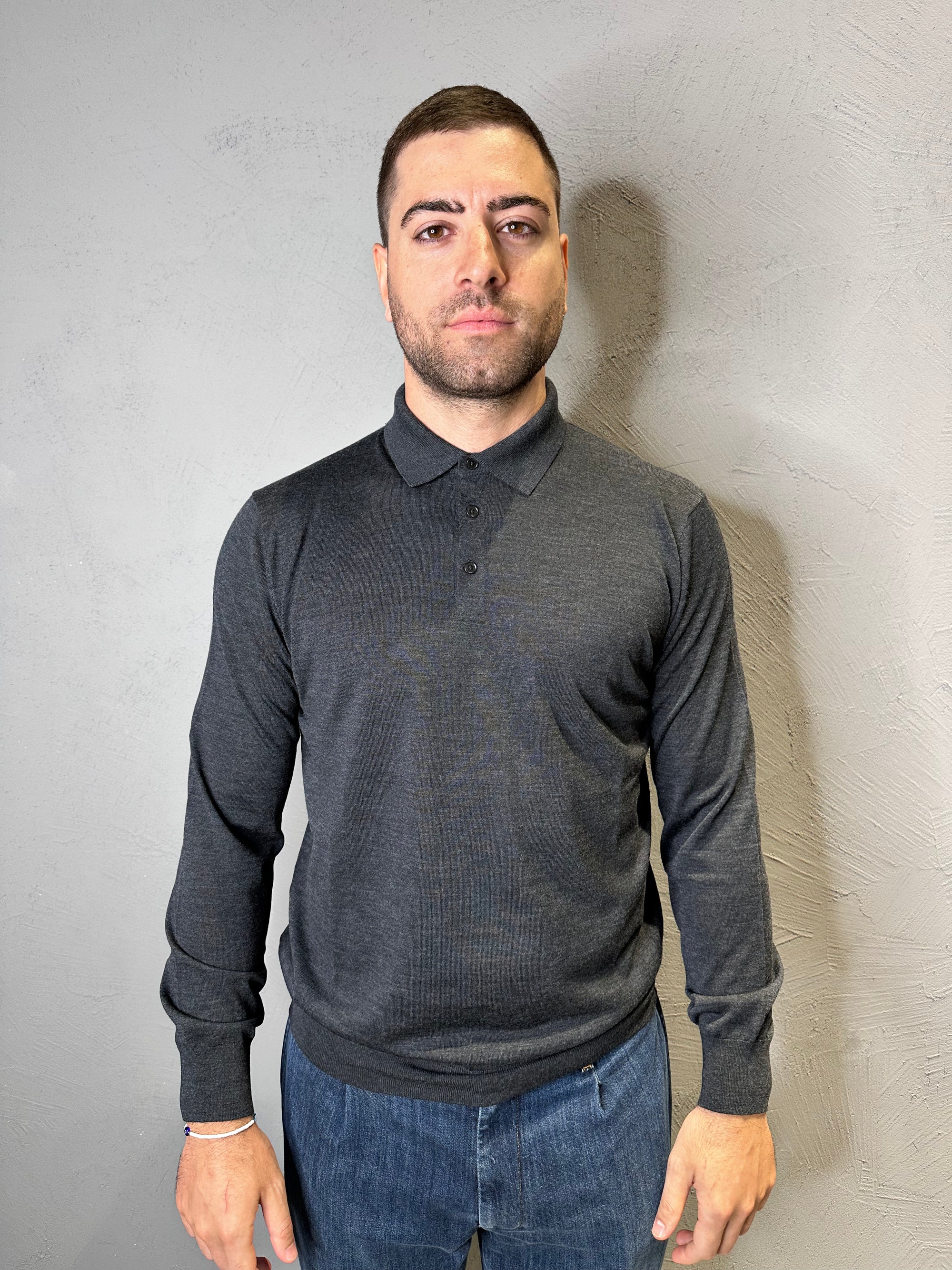 KANGRA.Polo in Lana Merino Ultrafine Grigio