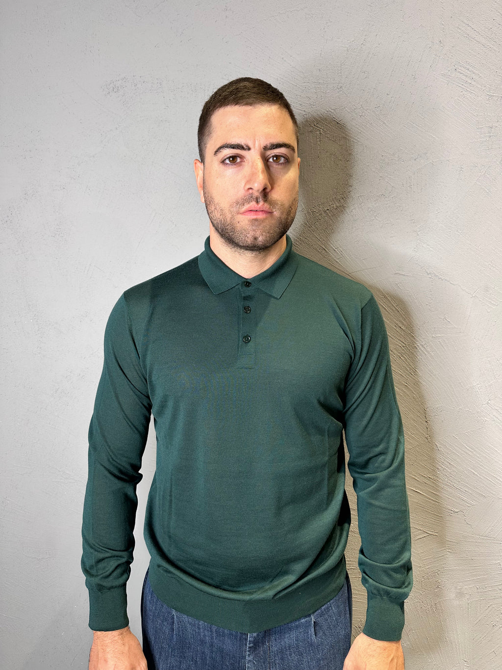 KANGRA.Polo in Lana Merino Ultrafine Verde