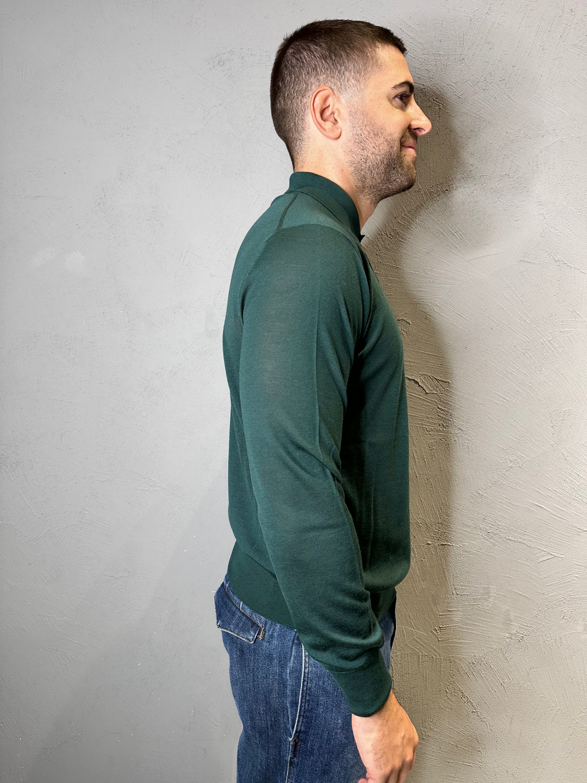 KANGRA.Polo in Lana Merino Ultrafine Verde