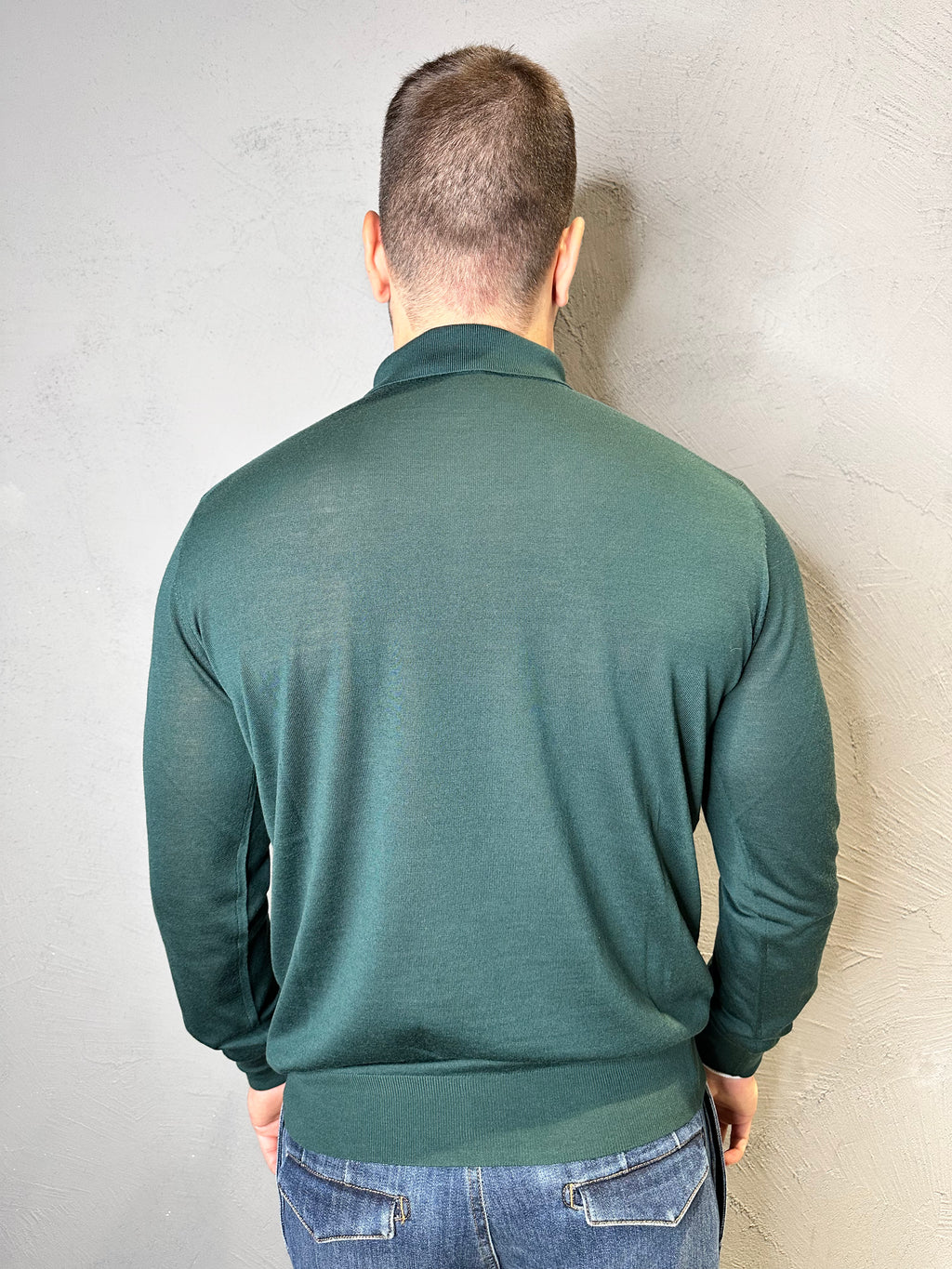 KANGRA.Polo in Lana Merino Ultrafine Verde