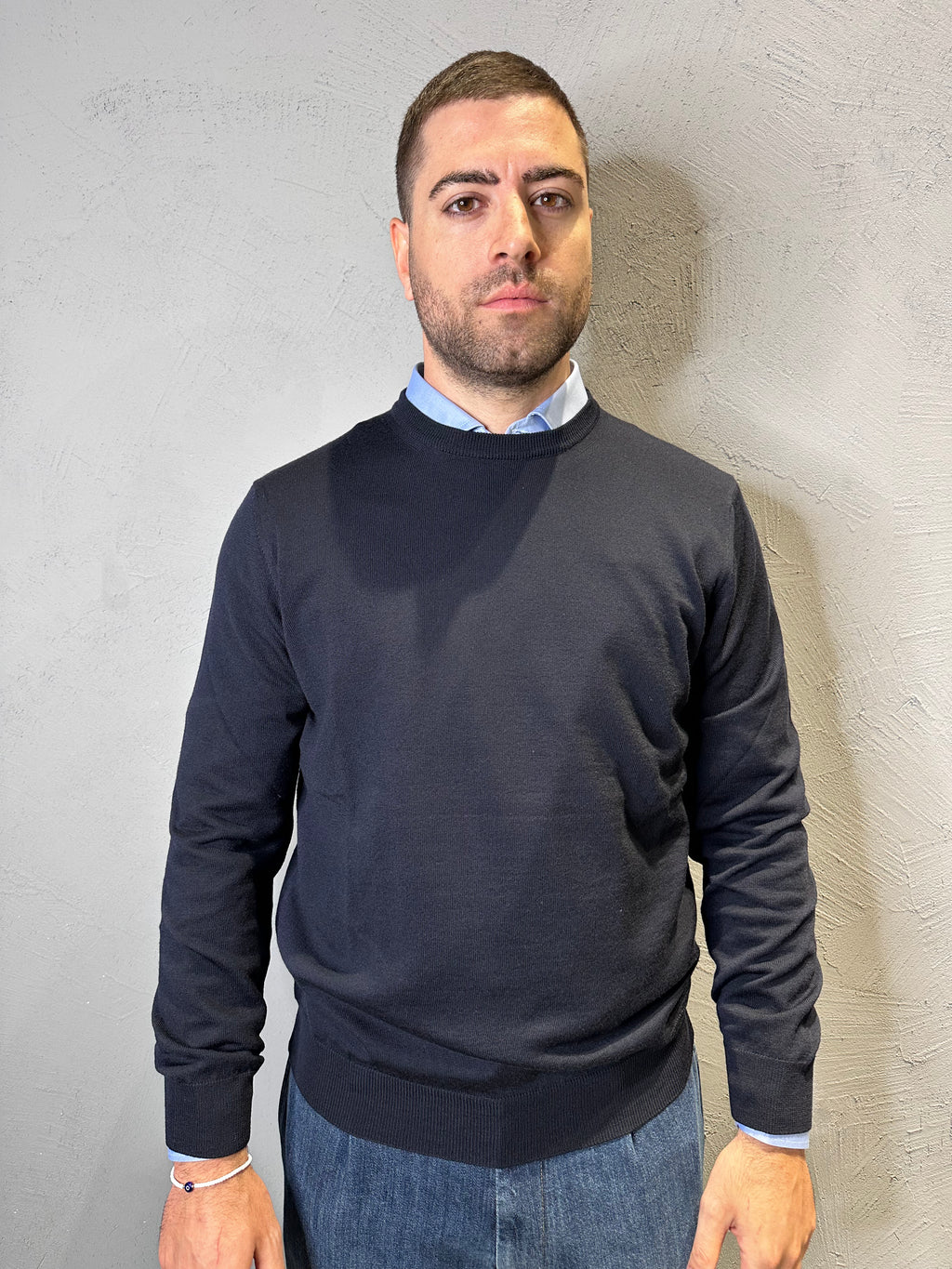 KANGRA. Maglia Girocollo in Lana Merino Ultrafine Blu. COD. 225