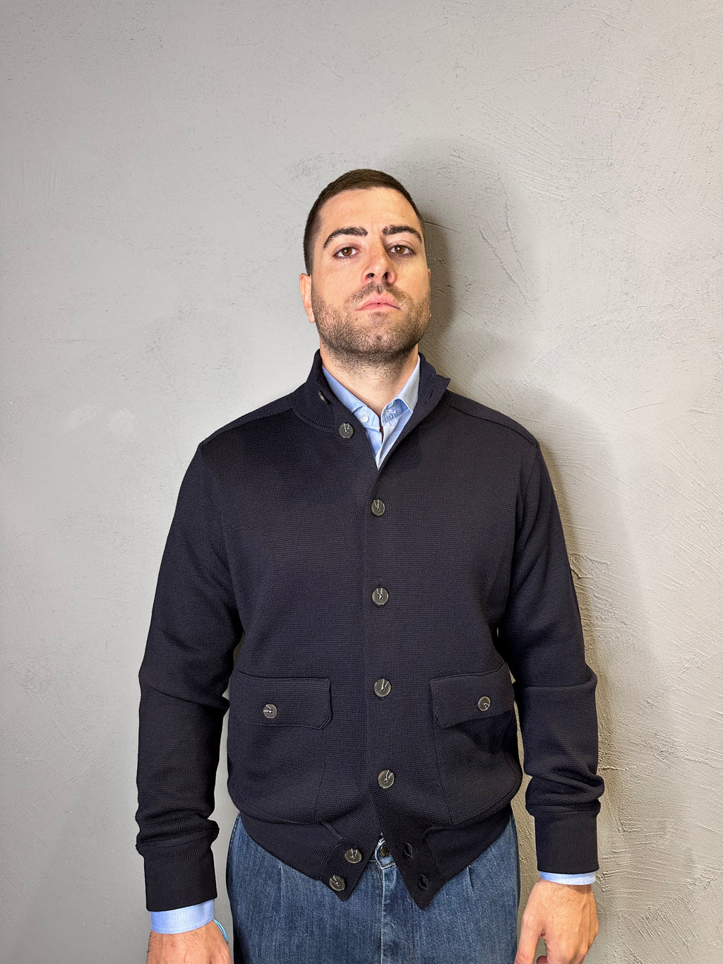 KANGRA. Blusotto con bottoni in Lana. Blu