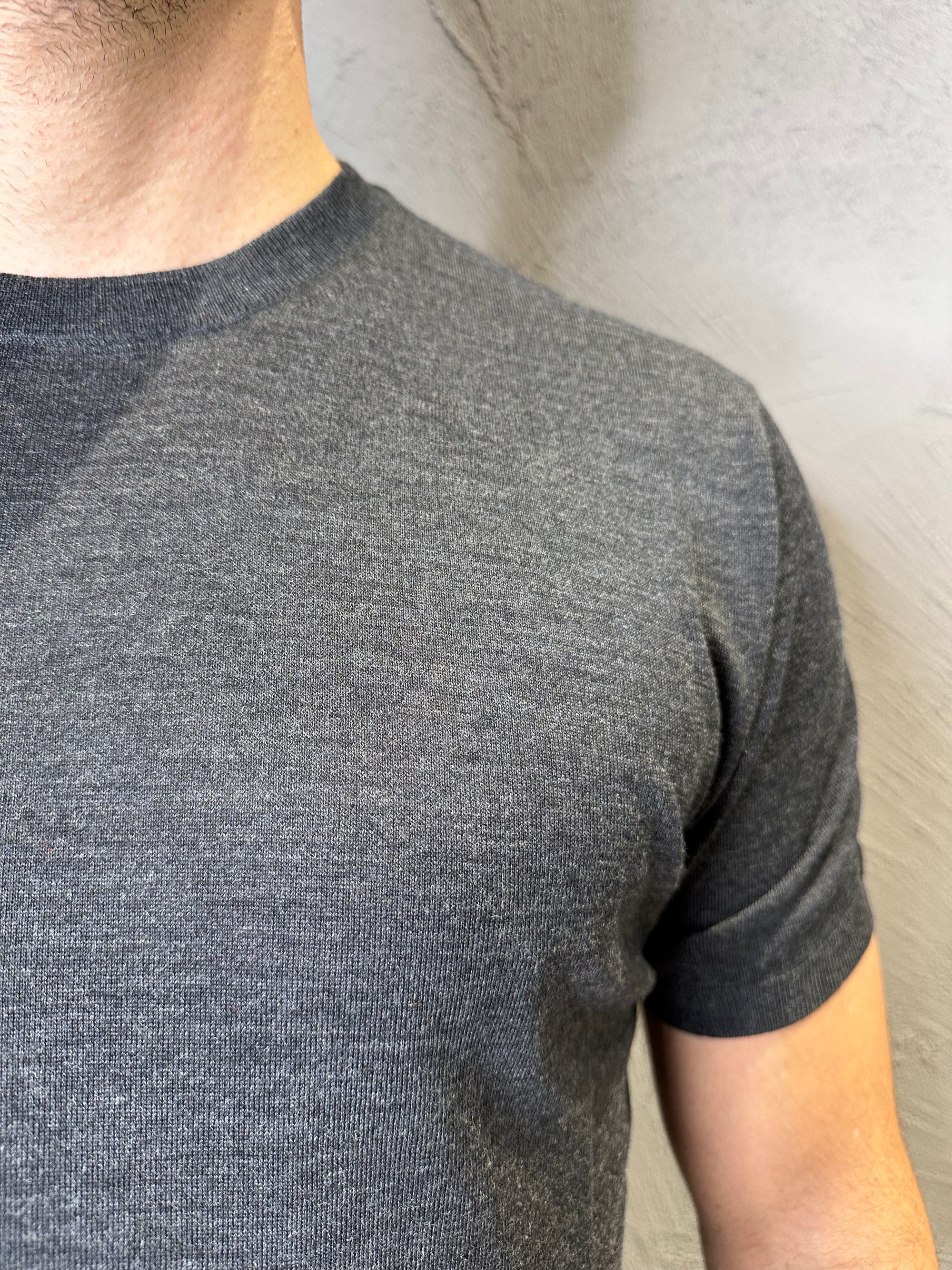KANGRA. Maglia girocollo in lana merino. Grigio