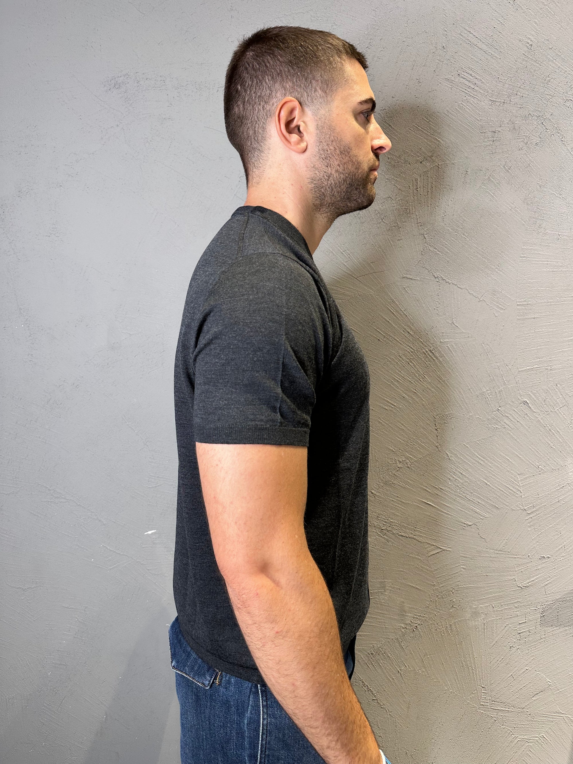 KANGRA. Maglia girocollo in lana merino. Grigio
