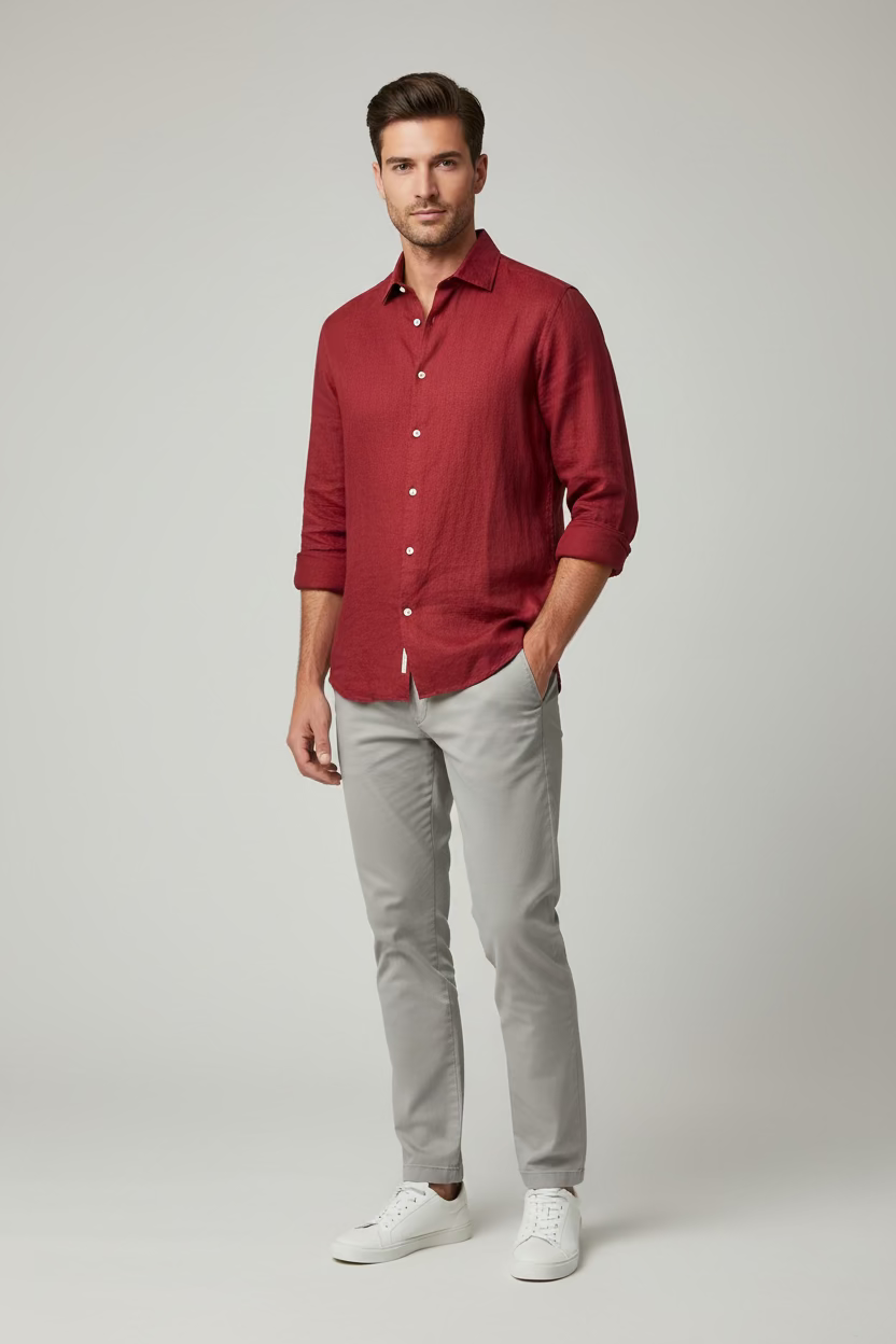 SAINT BARTH Camicia lino bordeaux cod 6100