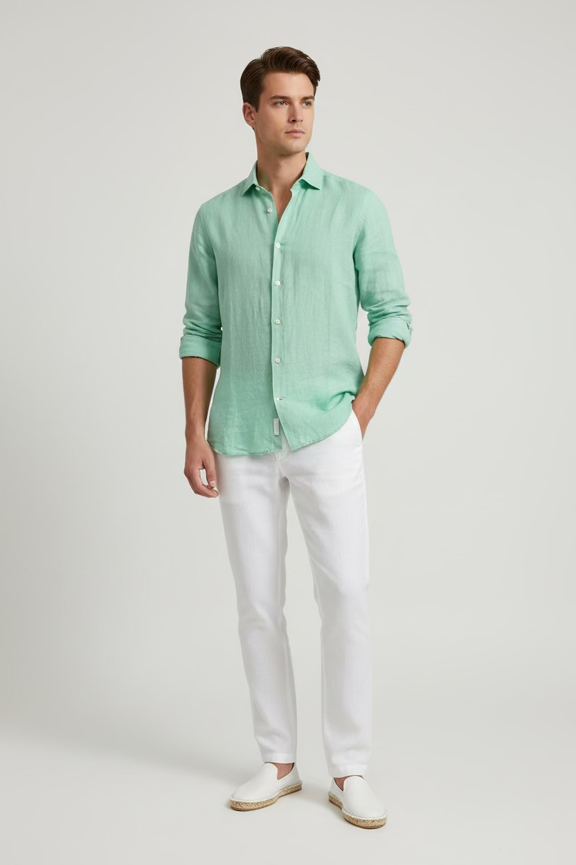 SAINT BARTH Camicia lino verde acqua cod 61101