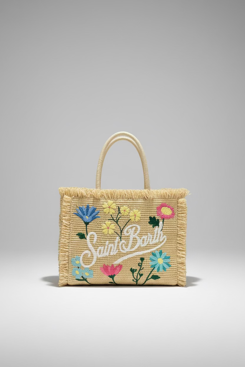 SAINT BARTH Borsa effetto paglia con logo  cod 3064