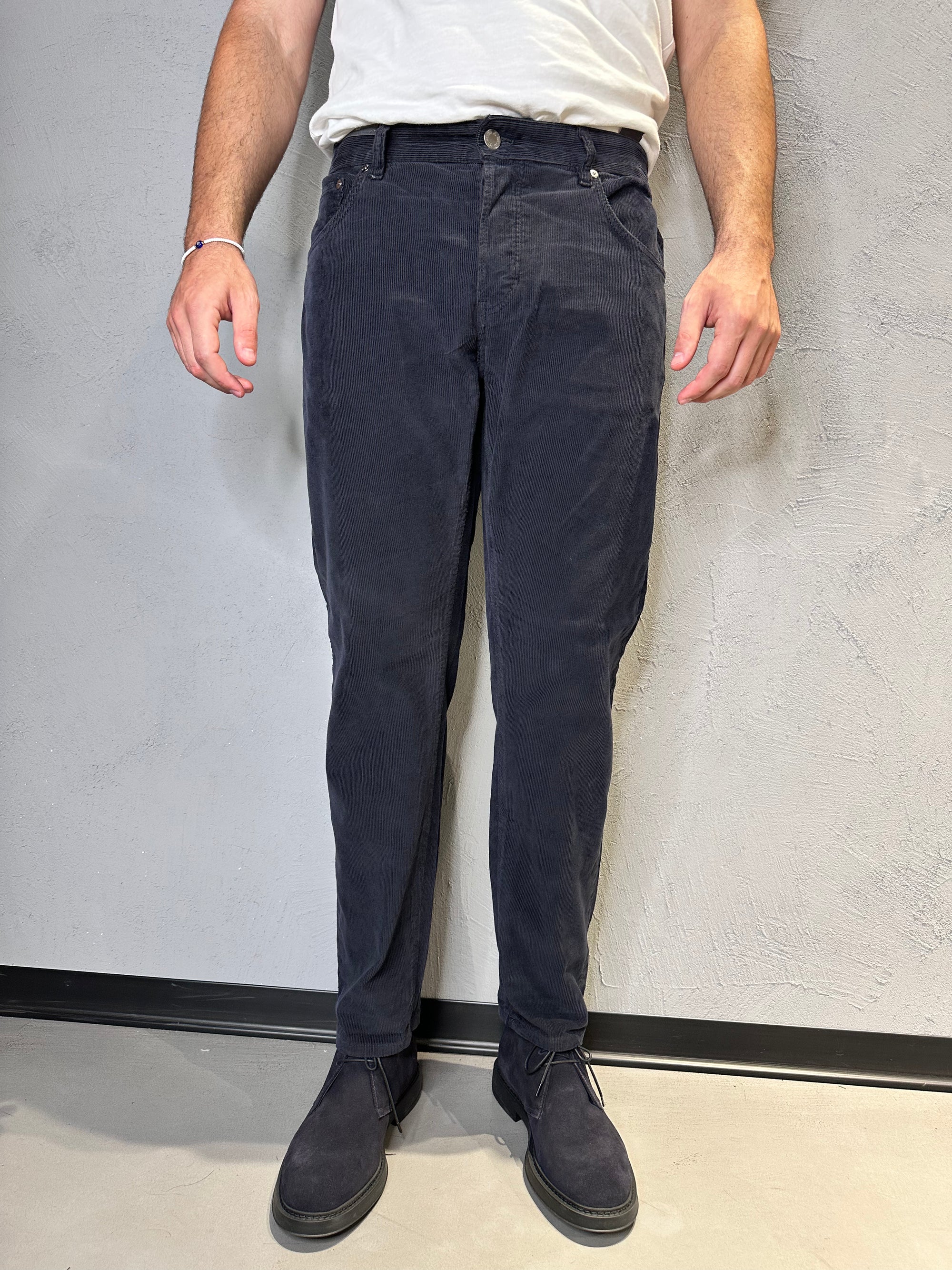 PT TORINO. Pantaloni Swing in velluto stretch. BLU NAVY