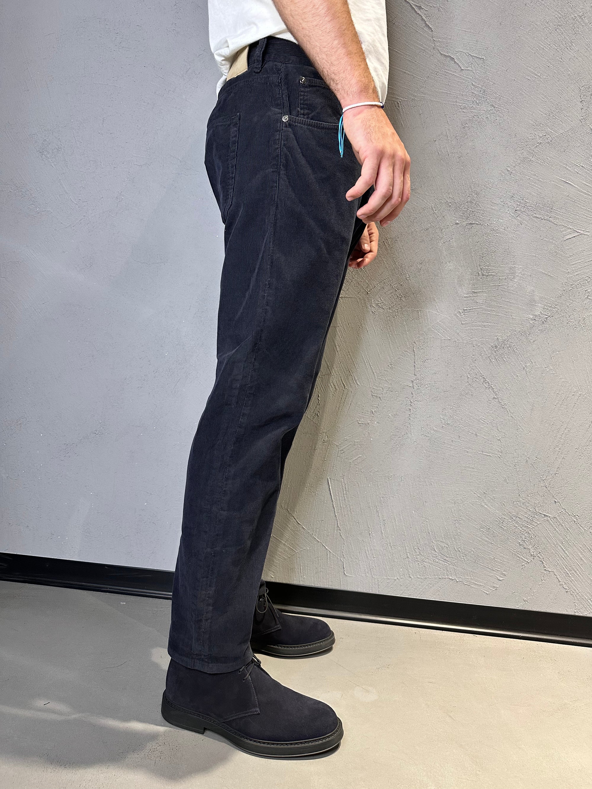 PT TORINO. Pantaloni Swing in velluto stretch. BLU NAVY