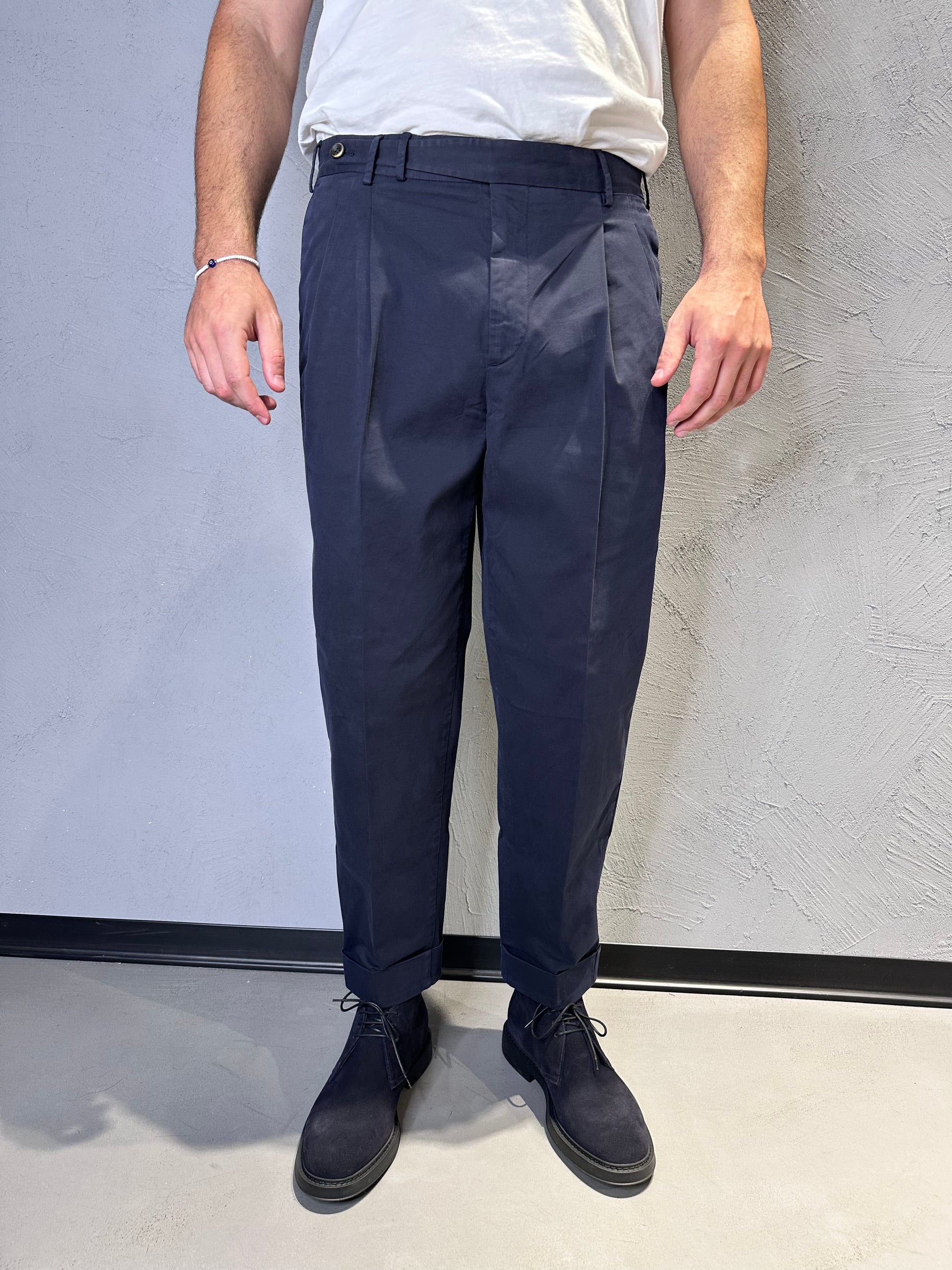 PT TORINO. Pantaloni Carrot fit di cotone. Blu