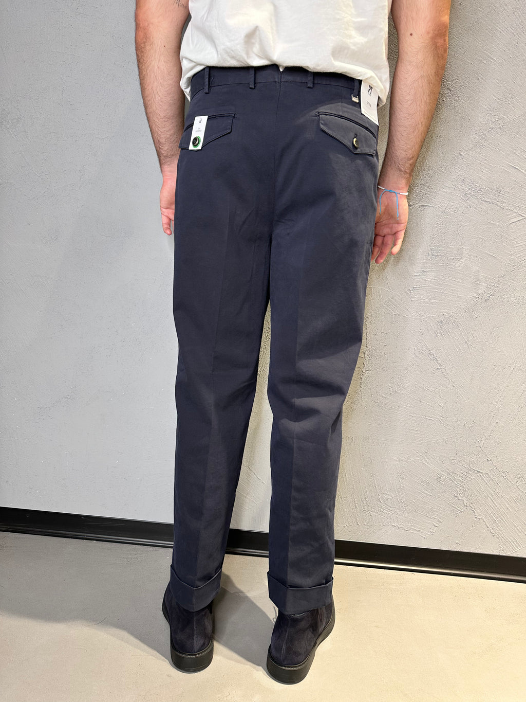 PT TORINO. Pantaloni Carrot fit di cotone. Blu