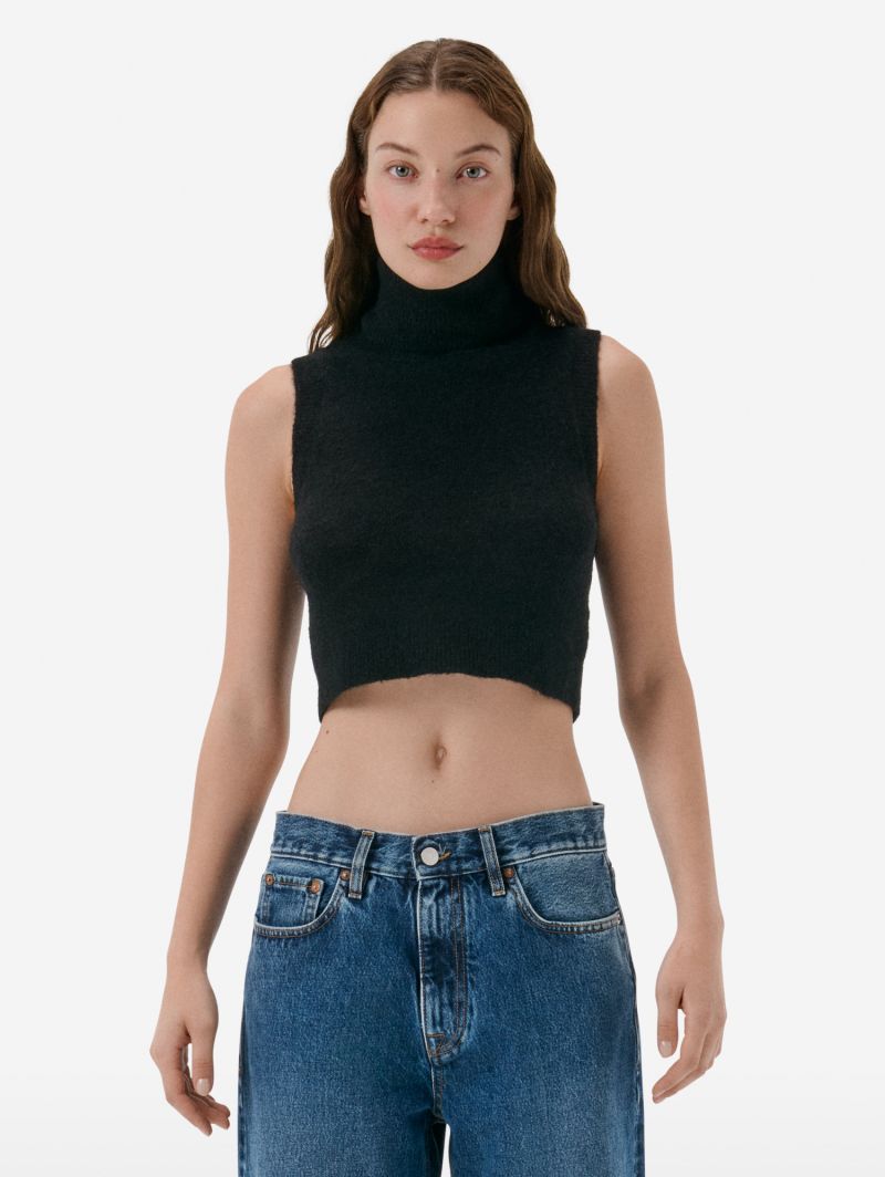CYCLE. Turtle neck crop top plain knit alpaca