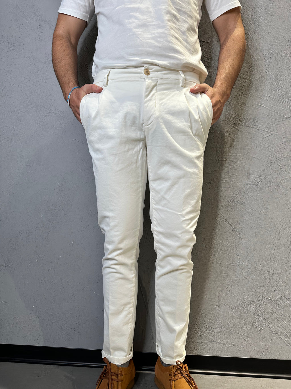 TELERIA ZED. Pantalone Chino Slim Fit Bianco. COD. 263