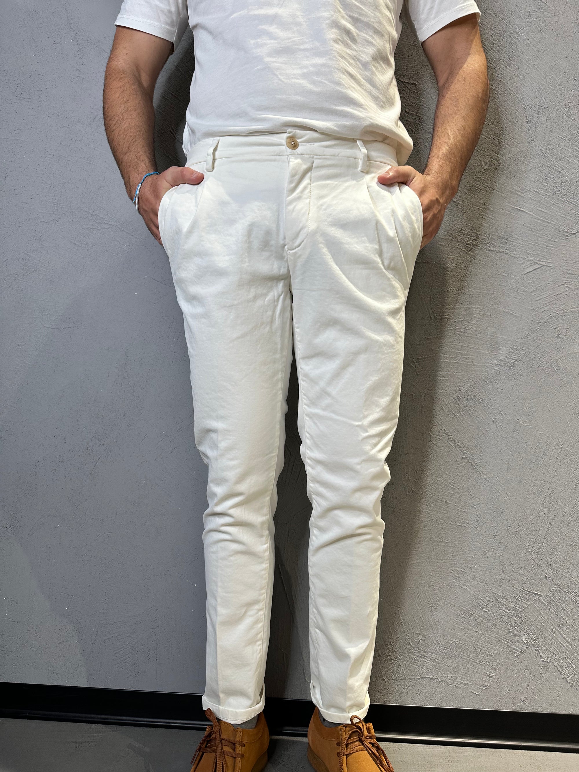 TELERIA ZED. Pantalone Chino Slim Fit Bianco. COD. 263