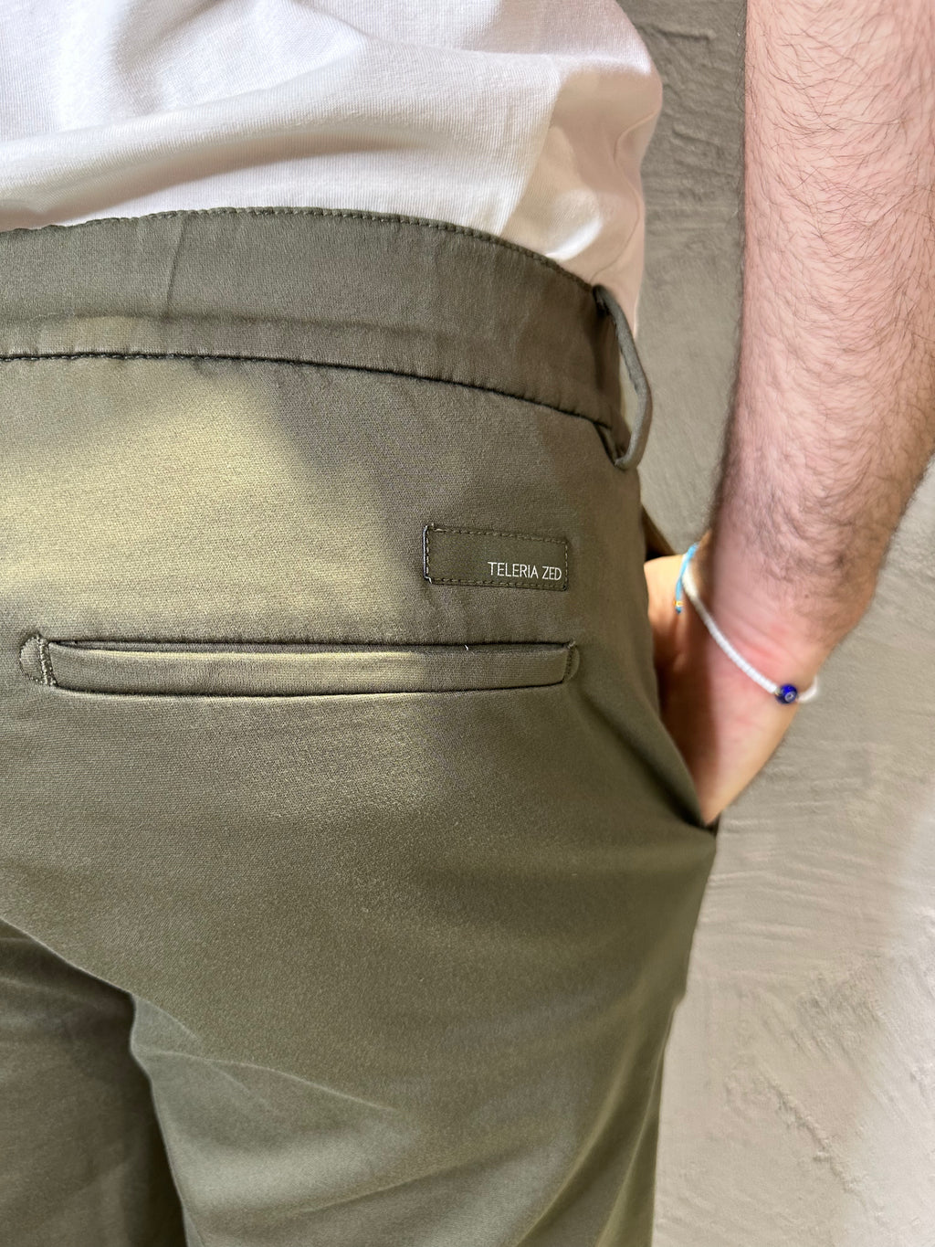 TELERIA ZED. Pantalone Casual Slim Fit Tinta Unita Verde Militare. COD. 260