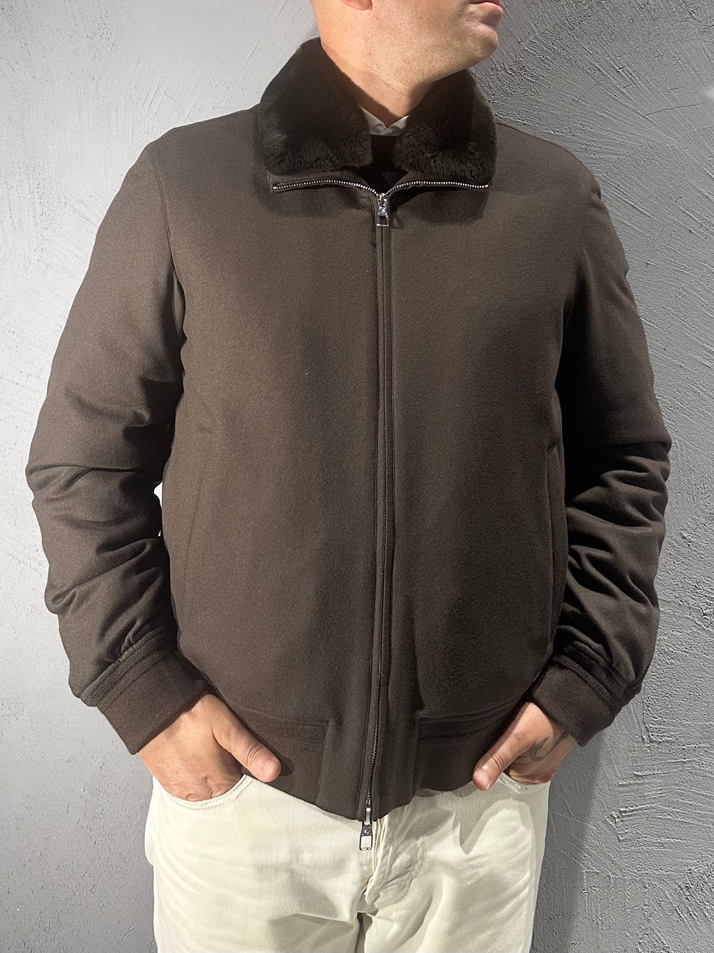 MONTECORE. GIUBBOTTO/BOMBER IMBOTTITO CON COLLO IN PELLICCIA. COD.289