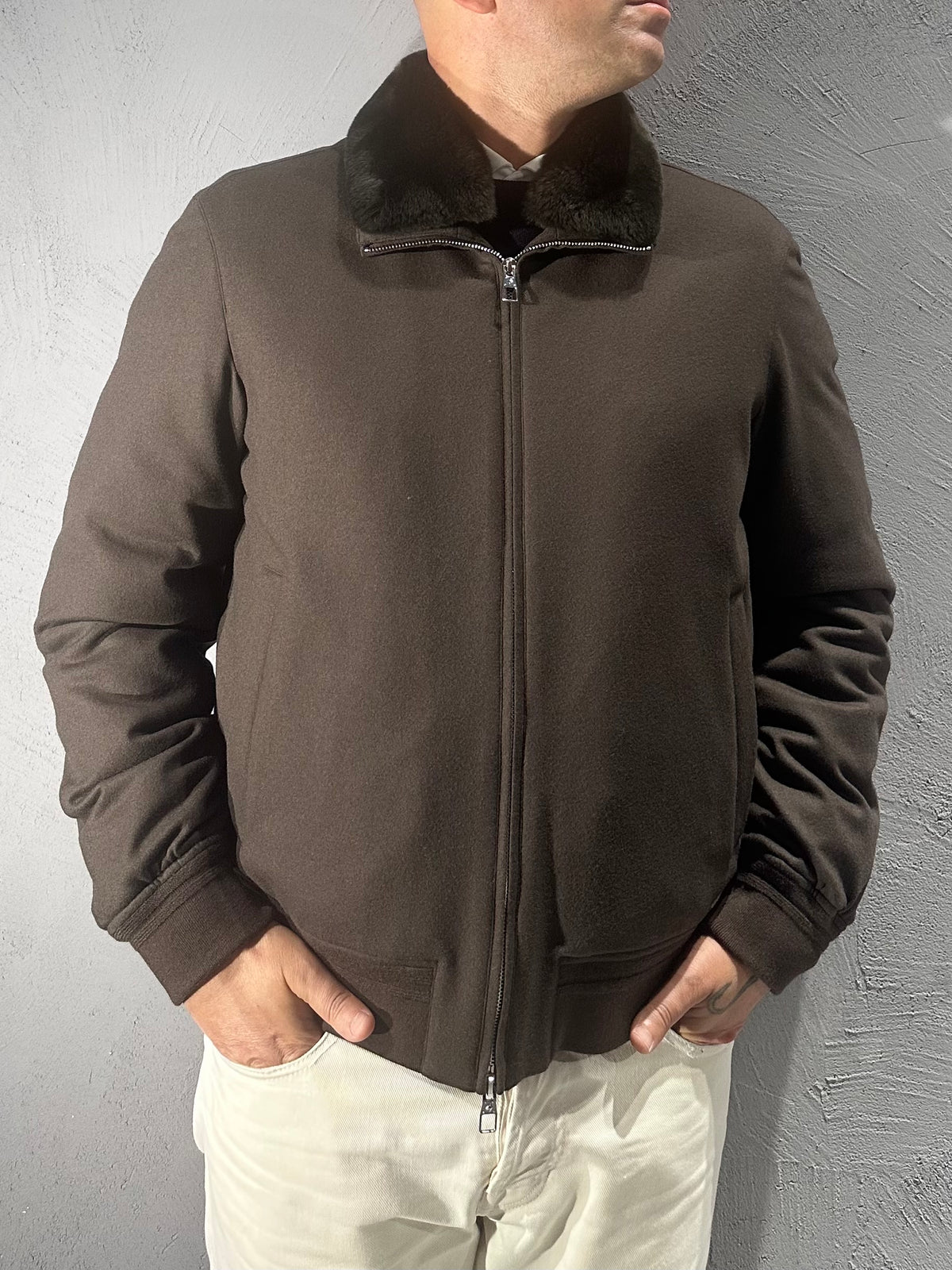 MONTECORE. GIUBBOTTO/BOMBER IMBOTTITO CON COLLO IN PELLICCIA. COD.289