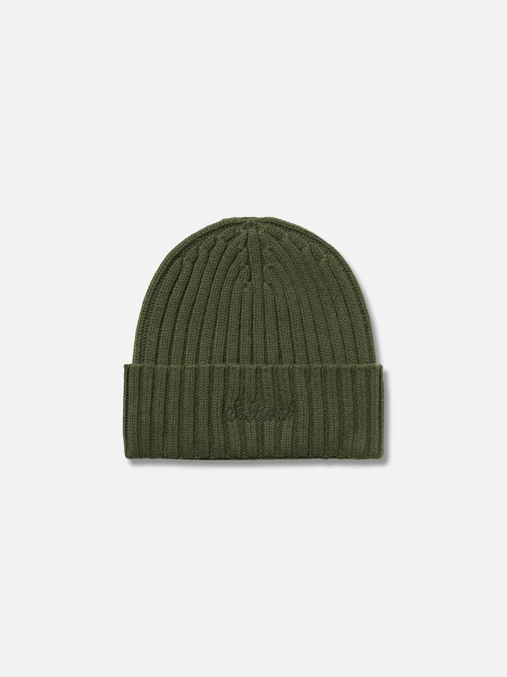 SAINT BARTH. Cappello in cashmere a coste Verde Militare. COD. 213