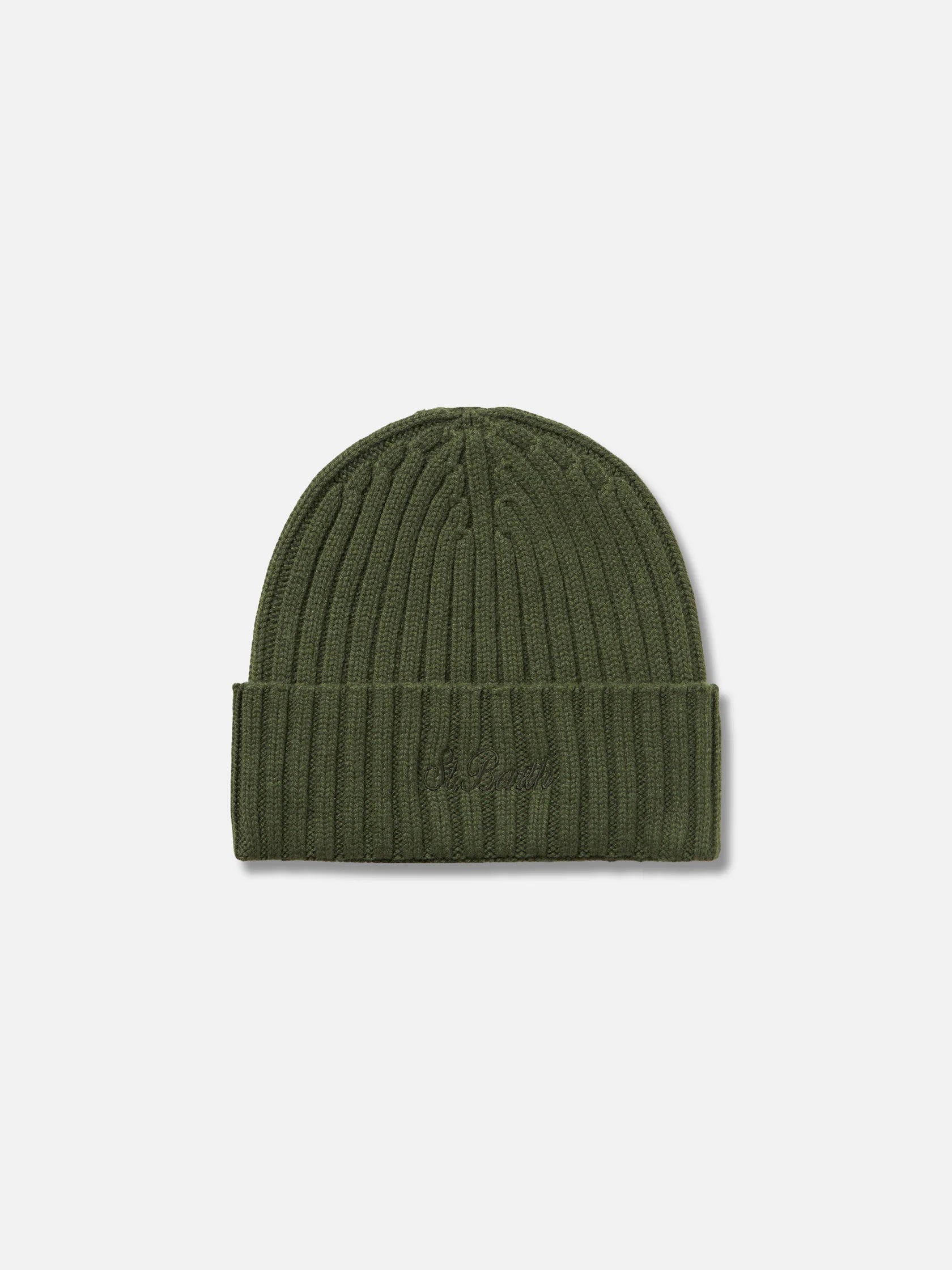 SAINT BARTH. Cappello in cashmere a coste Verde Militare. COD. 213